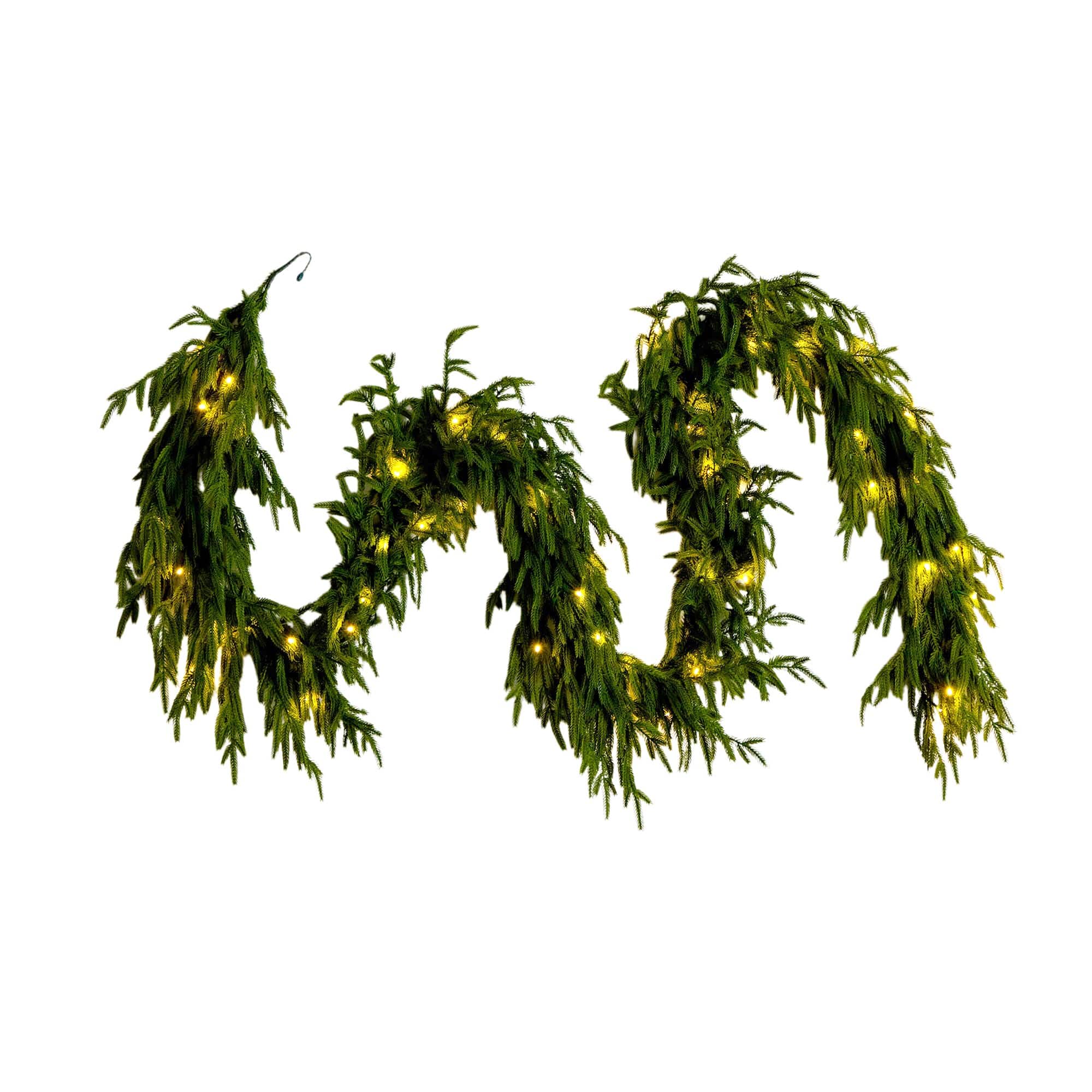 9ft. Pre-Lit Artificial Real Touch Norfolk Island Pine Garland with 50 Warm White LED Lights and Natural Look