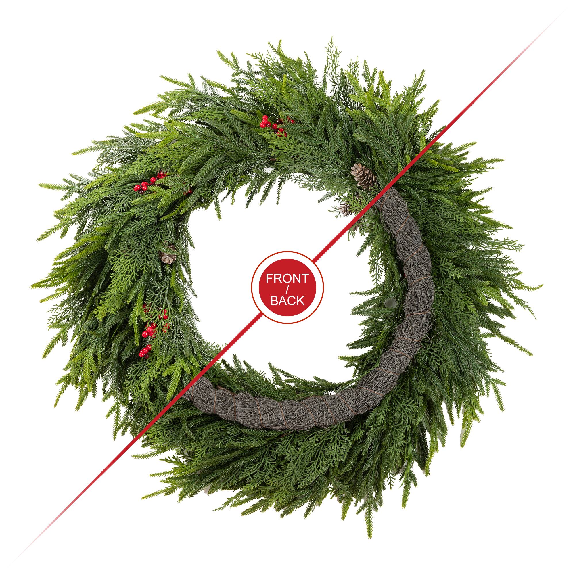 Glitzhome® 30" Oversized Christmas PE Wreath with Pinecones and Red Berries