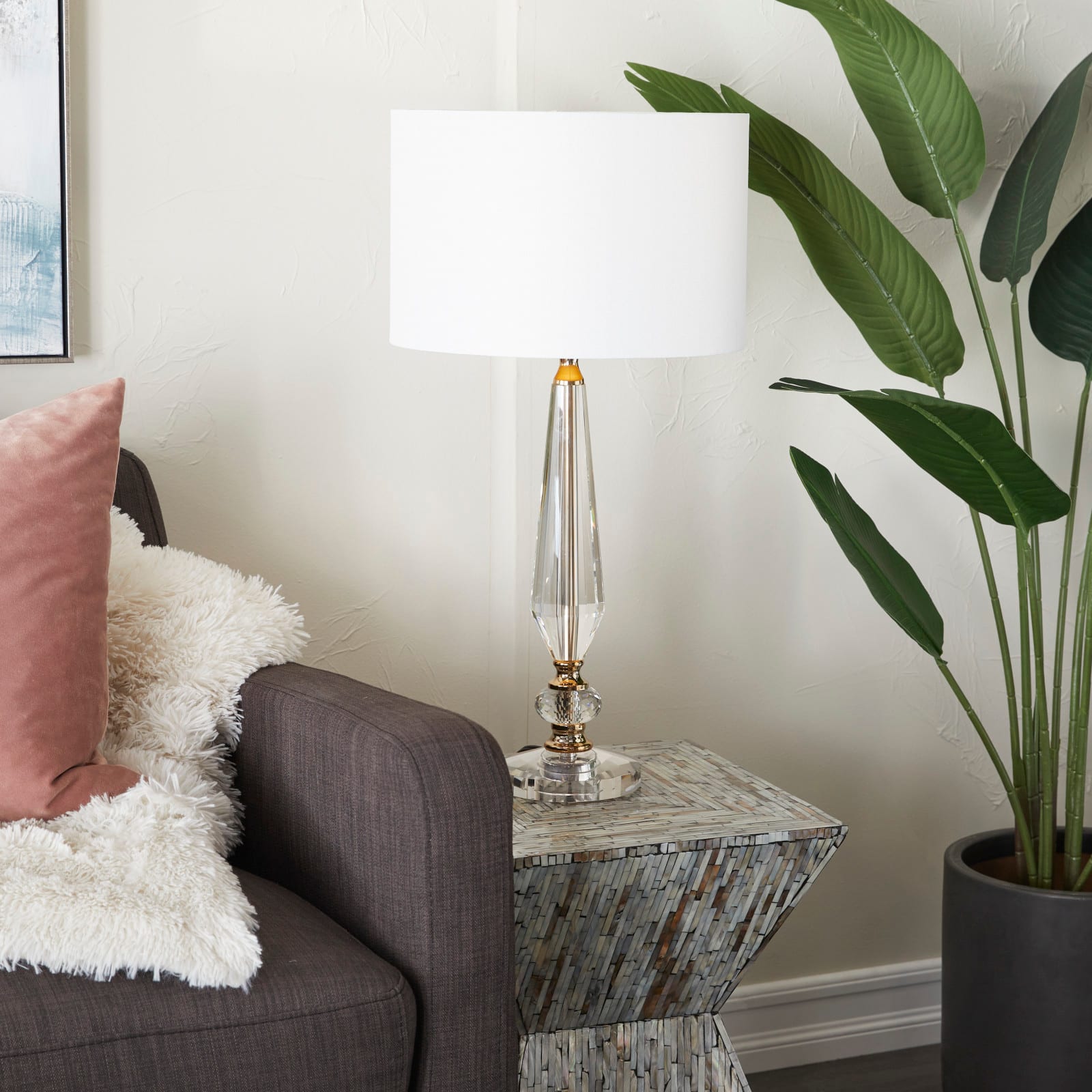 White Linen Traditional Buffet Lamp, 27" x 14" x 14"
