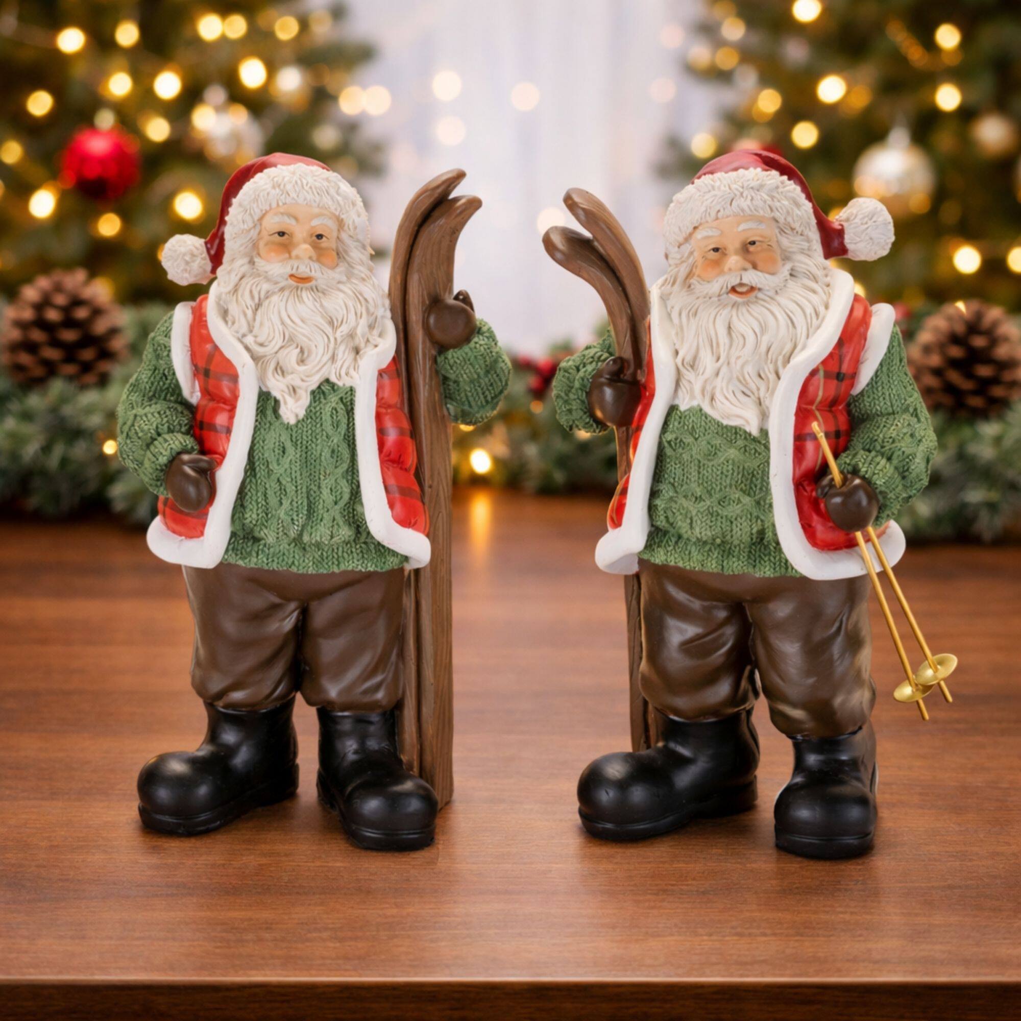 Melrose 9.75" Santa Claus Figurines with Skis Set