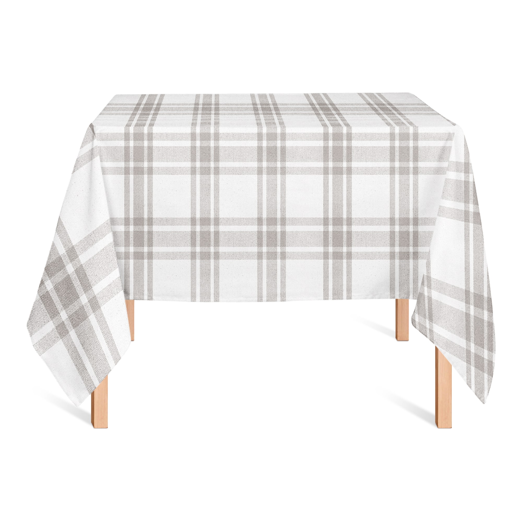5ft. Cream & Gray Plaid Tablecloth
