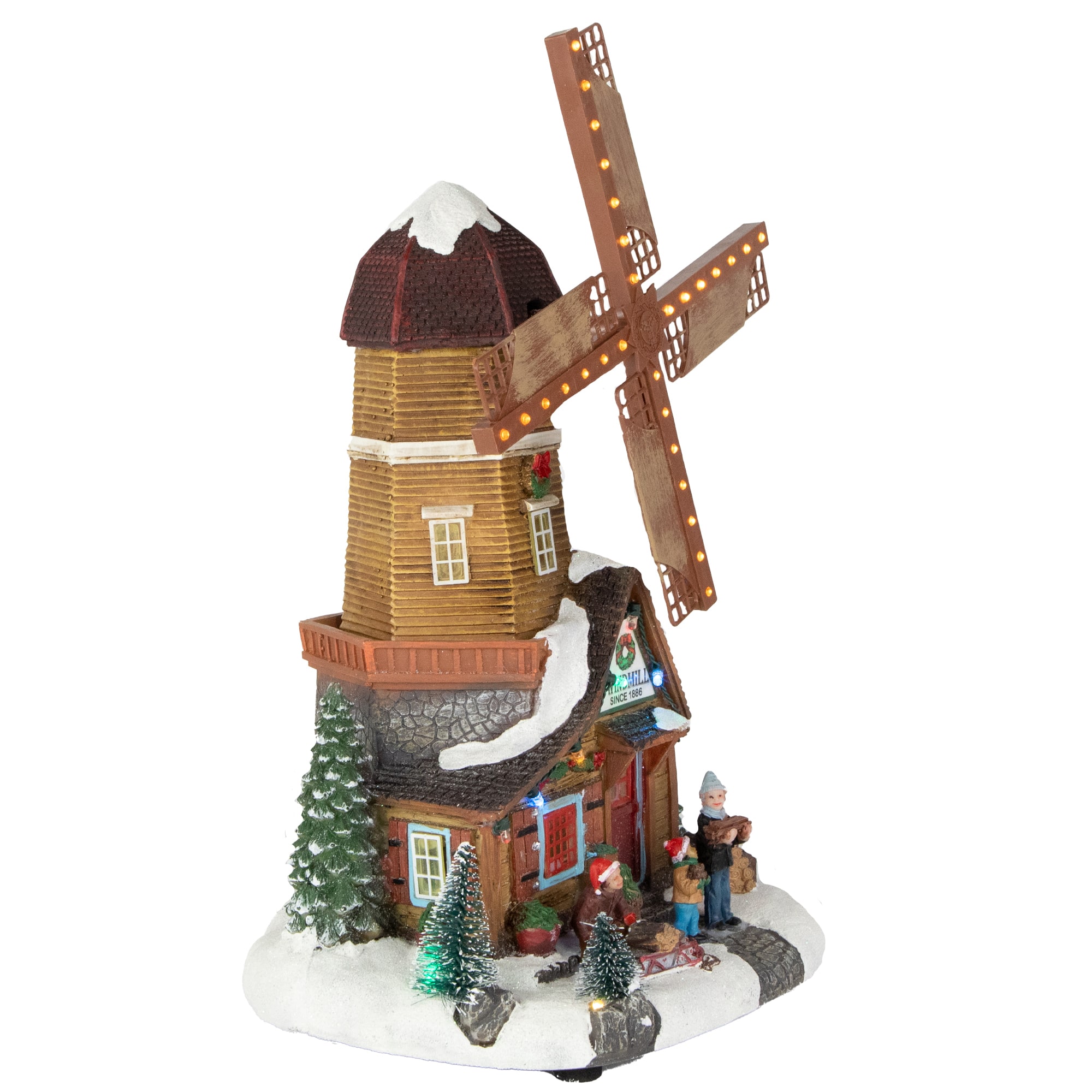 LED Lighted Animated and Musical Windmill Christmas Village Display Decoration - 13.25"