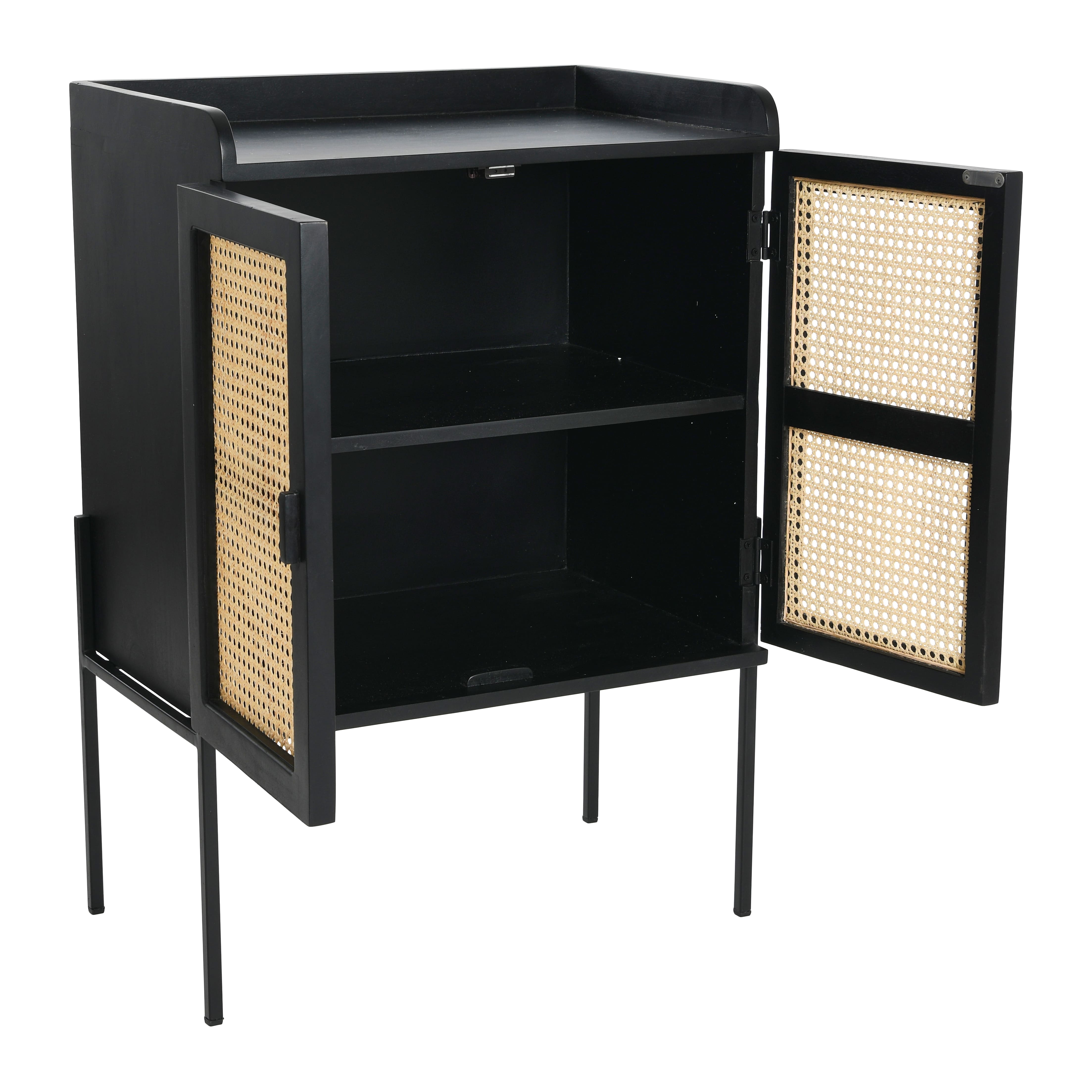 Hello Honey® 3ft. Black Bar Cabinet with Natural Woven Cane Details