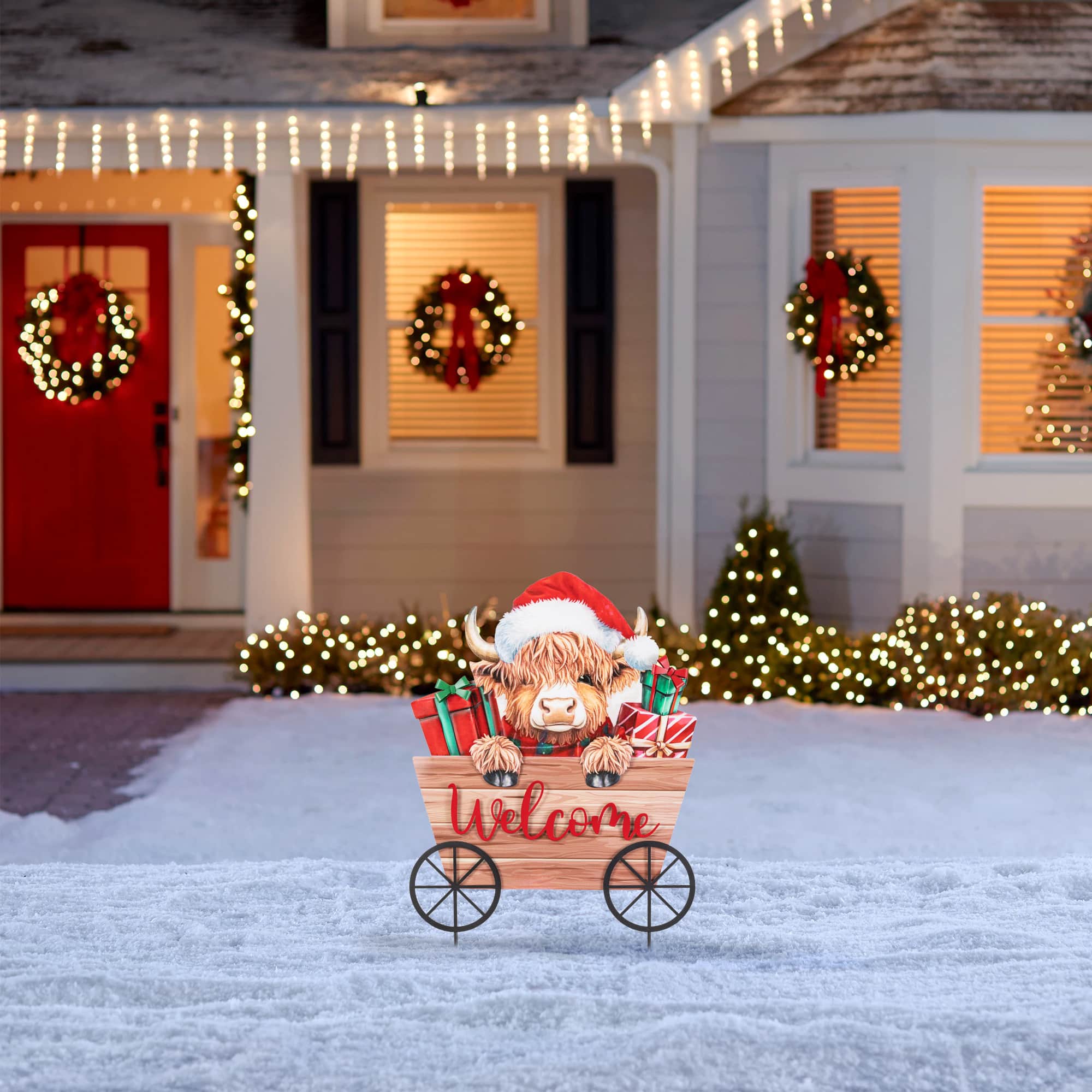 Glitzhome® 24.25" Christmas Metal Highland Cow with Barrow Yard Stake