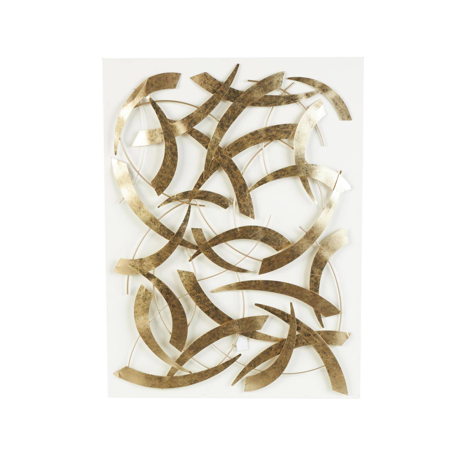 48" x 36" Gold & White Metal Abstract Metallic Curved Rod Wall Décor