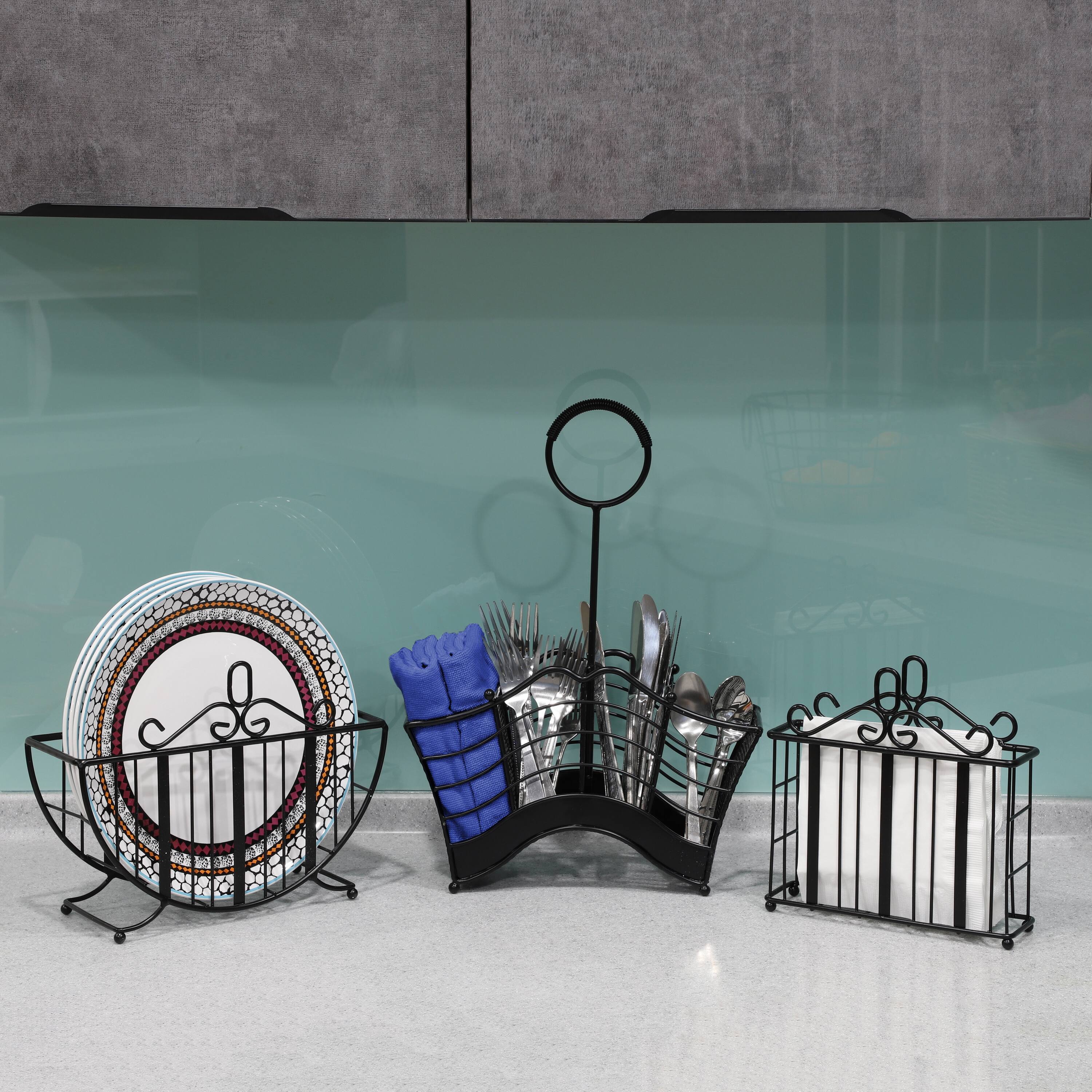 6 Pack: 17" Black 3-Section Picnic & Flatware Caddy