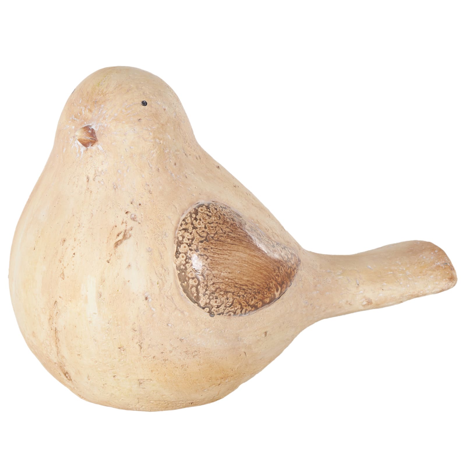 9.25" Cream & Brown Magnesium Oxide Bird Sitting Garden Sculpture