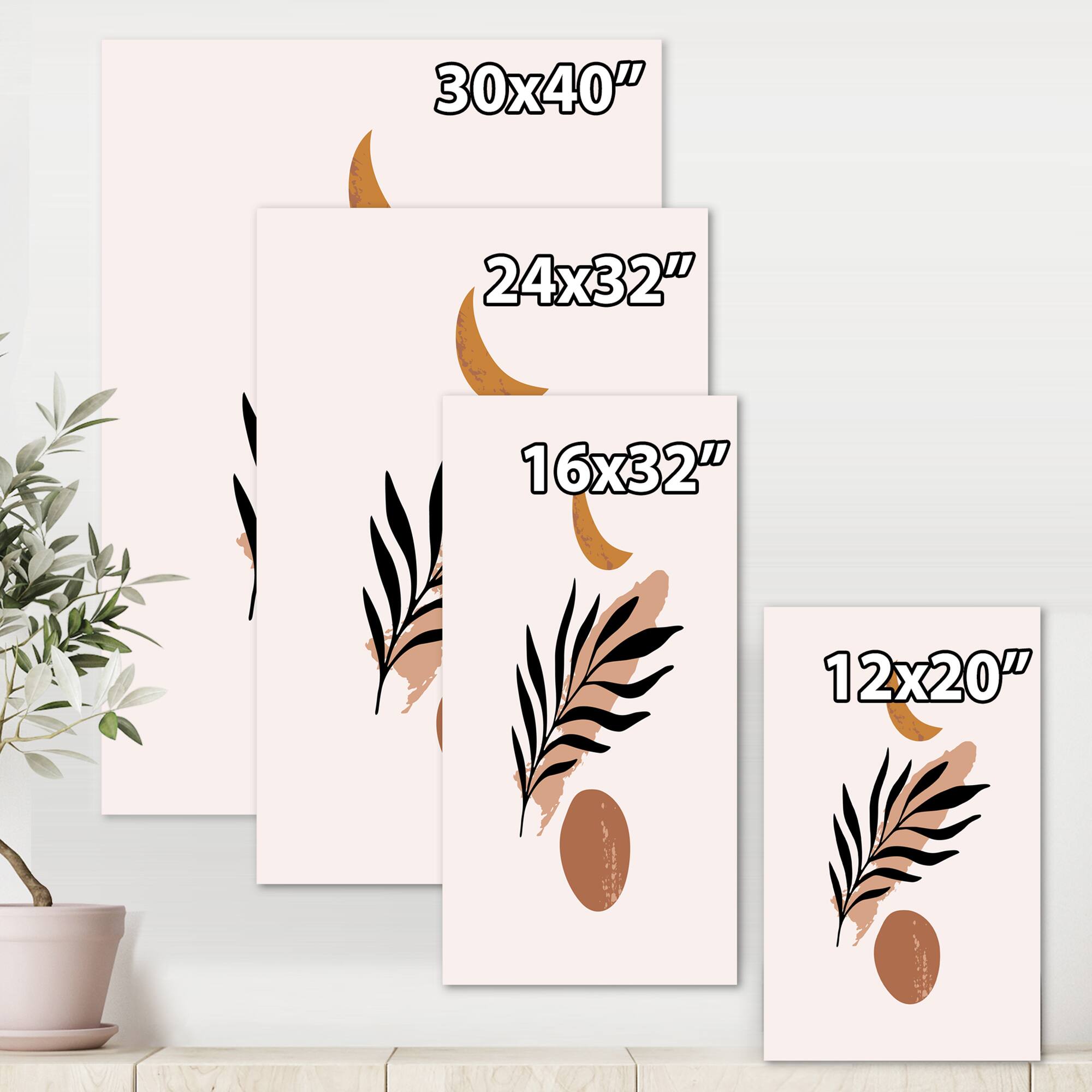 Designart - Abstact Minimal Sun, Moon & Tropical Palm Leaf I