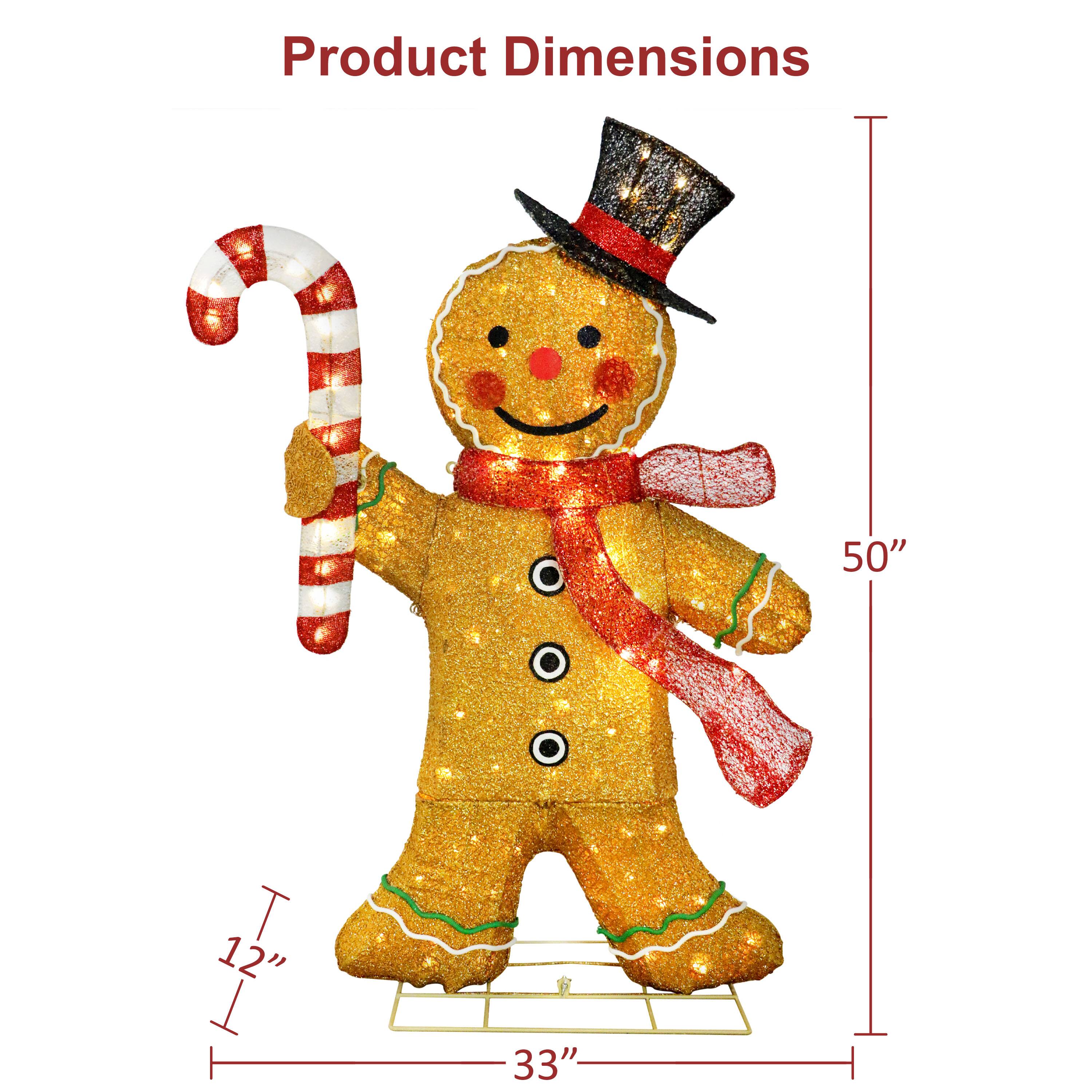 Puleo International 50" Pre-Lit Gingerbread Man Christmas Holiday Décor with Warm White LED Lights