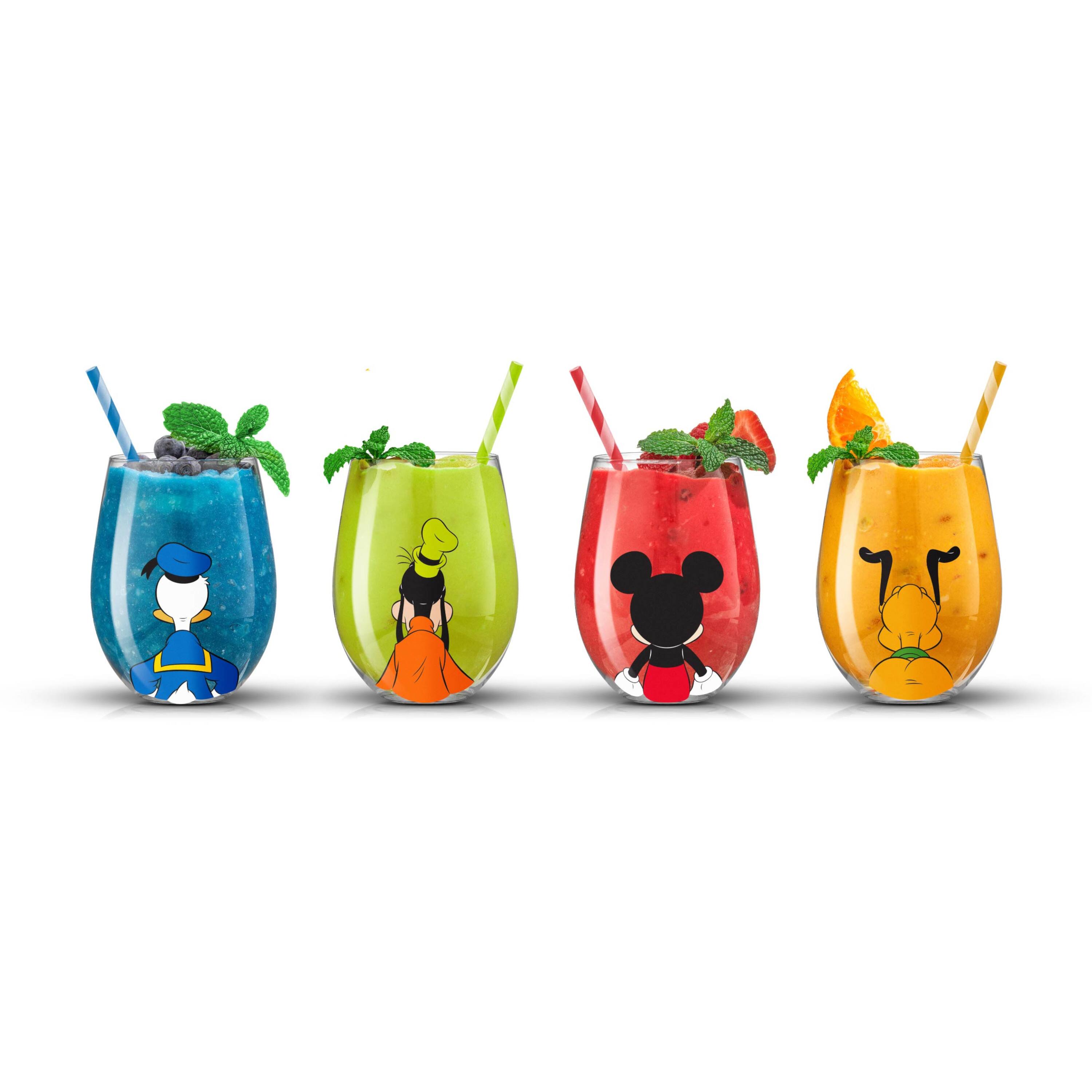 JoyJolt® Disney® Squad 15oz. Mickey Mouse & Pals Looking Backwards Stemless Wine Glasses, 4ct.