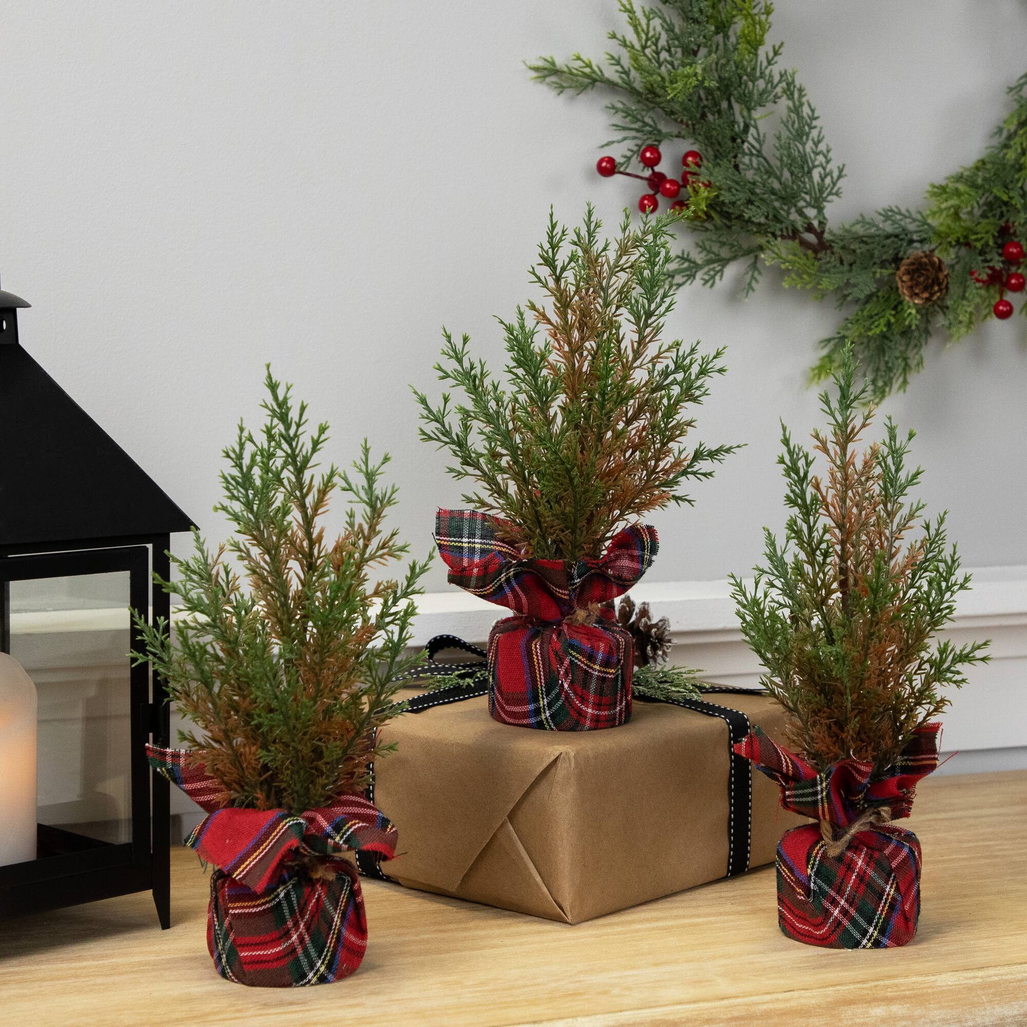 10" Unlit Cedar Artificial Christmas Tree Set