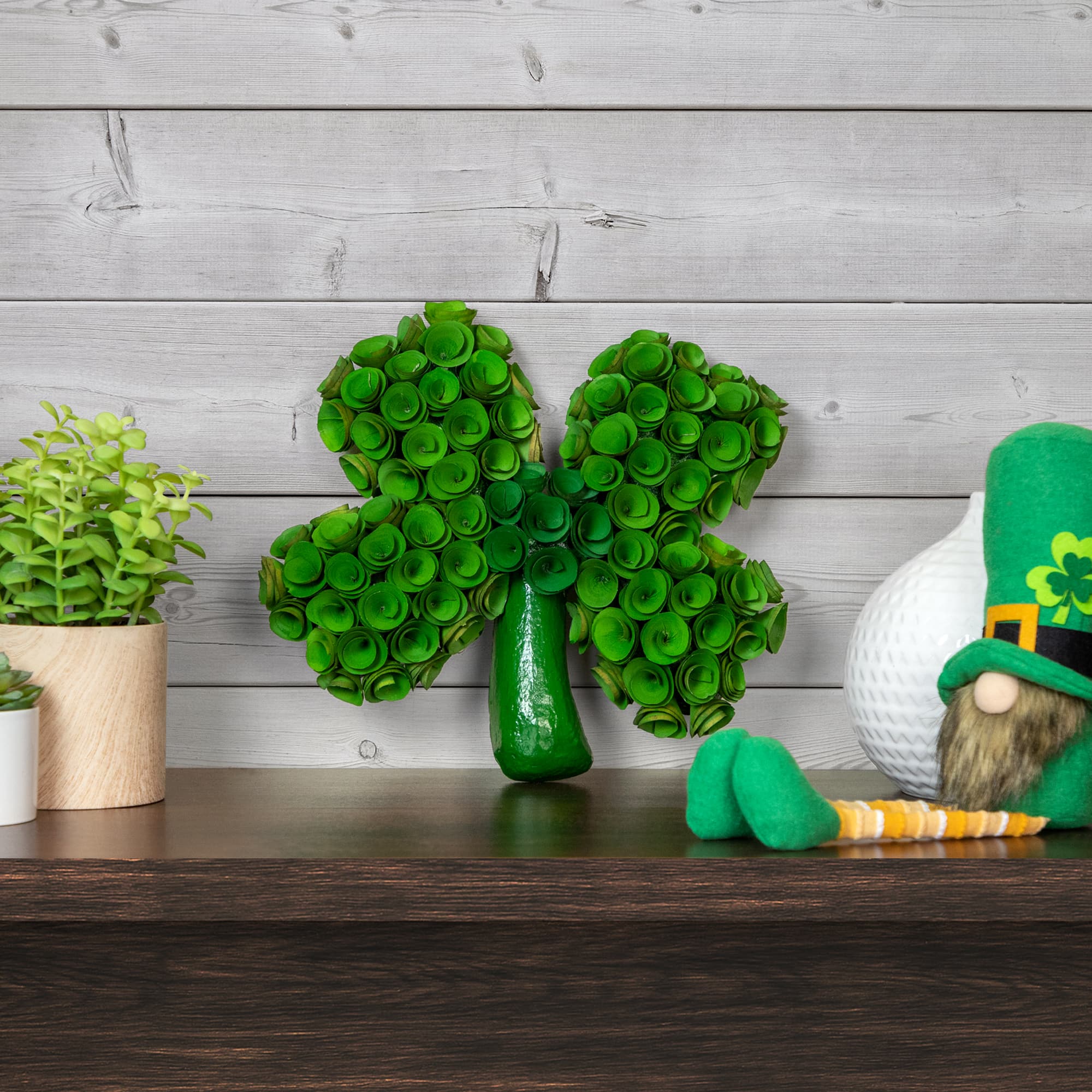 14.5" Green Four Leaf Clover Wood Floral Decoration