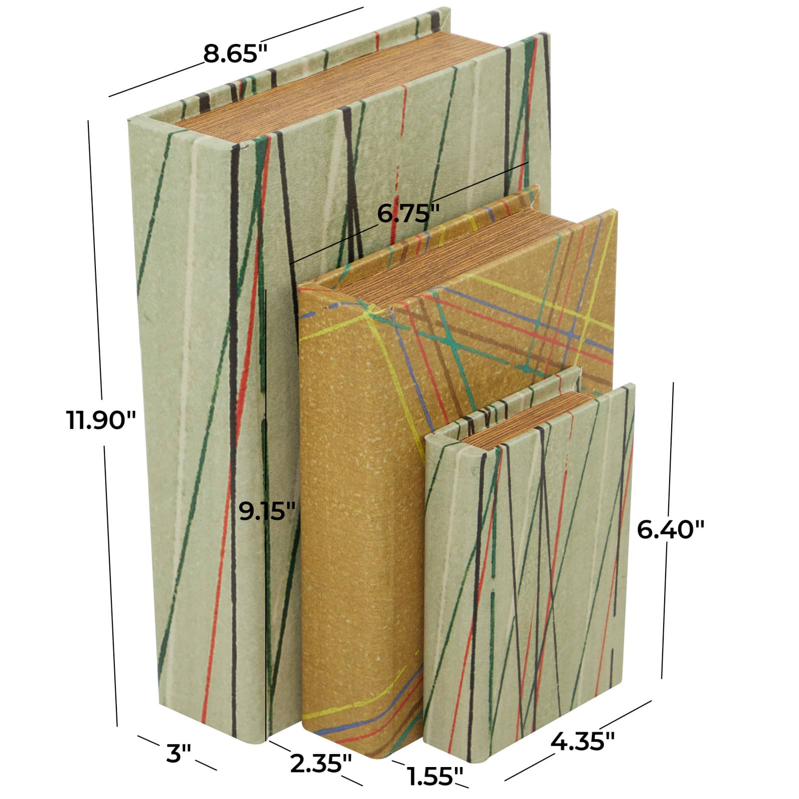 Line Print Faux Leather Faux Book Box with Varying Patterns Set