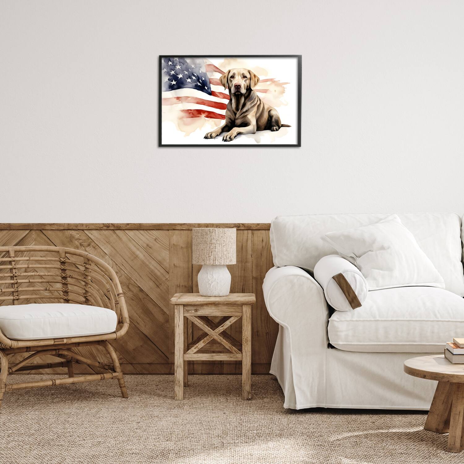 Stupell Industries Patriotic Dog with Flag Framed Giclee Art