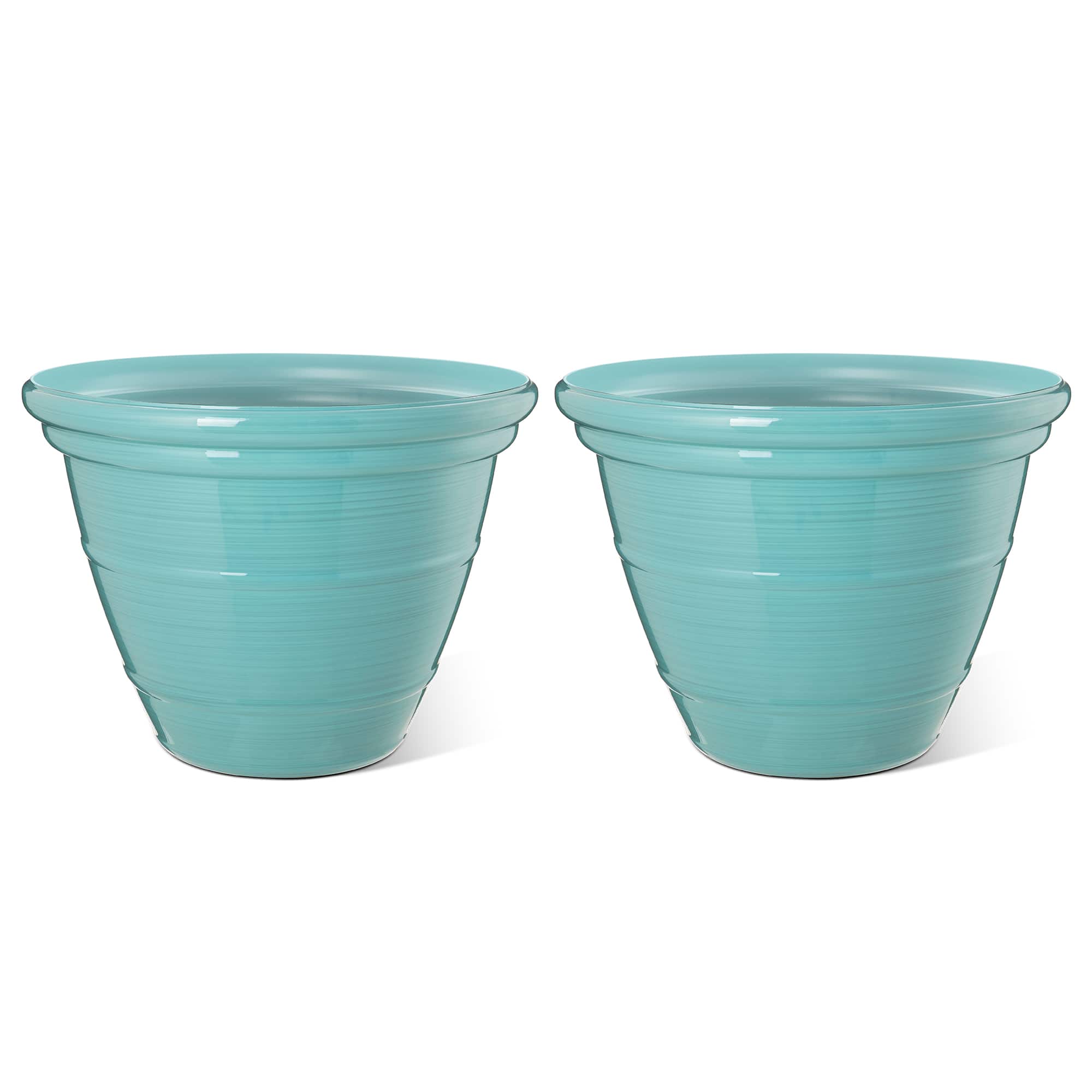 Glitzhome® Round Faux Ceramic Pot Plastic Planter Set