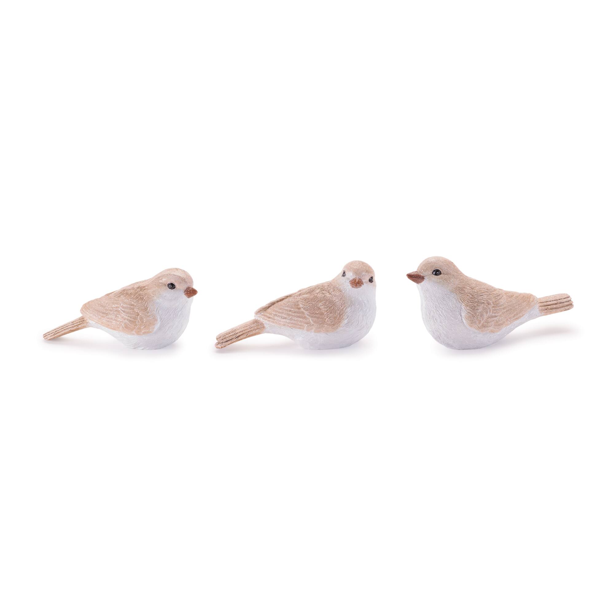 Melrose 2.25" Beige Glittered Bird Figurines Set