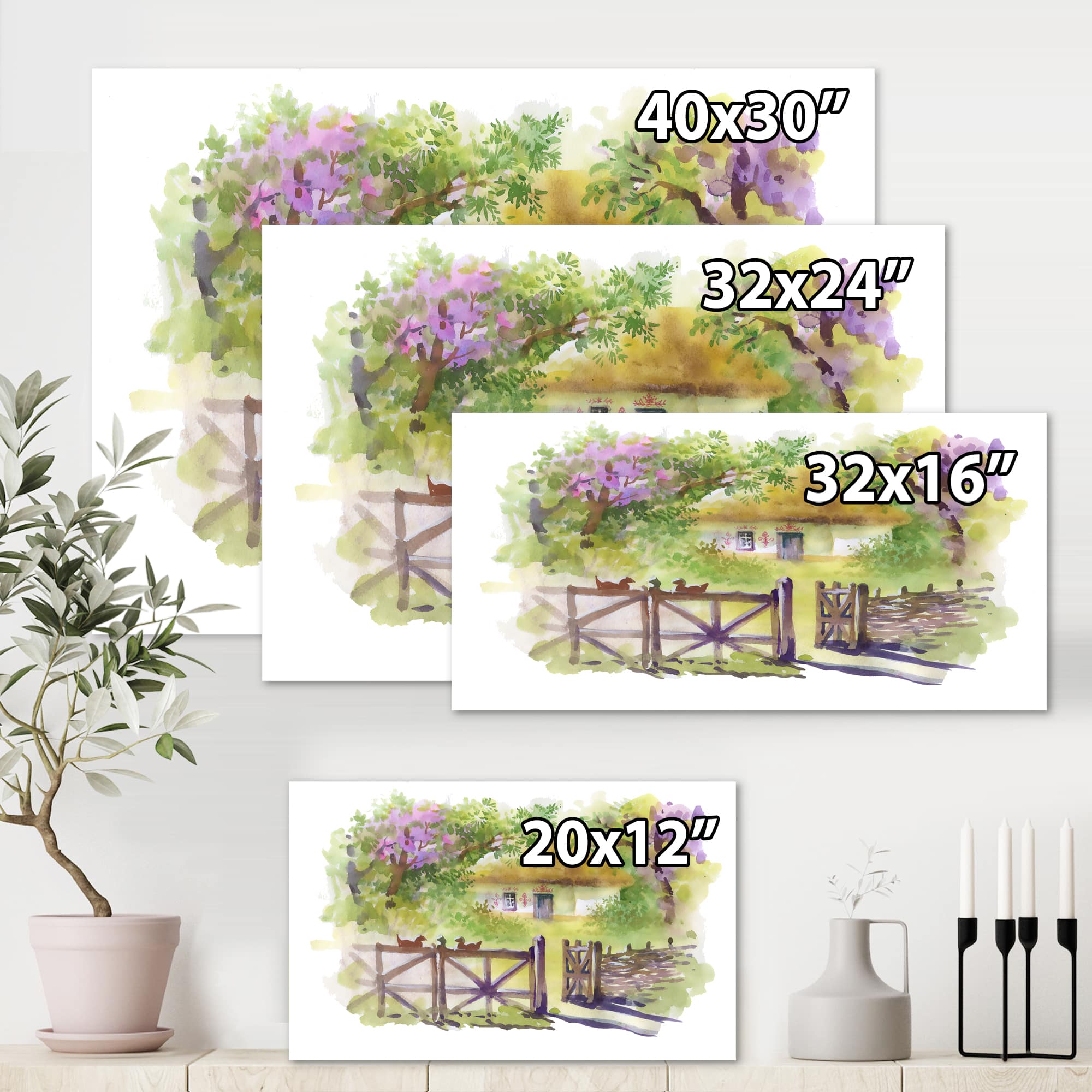 Designart - Painting Of Rustic Cottage In The Woods - Traditional Canvas Wall Art Print