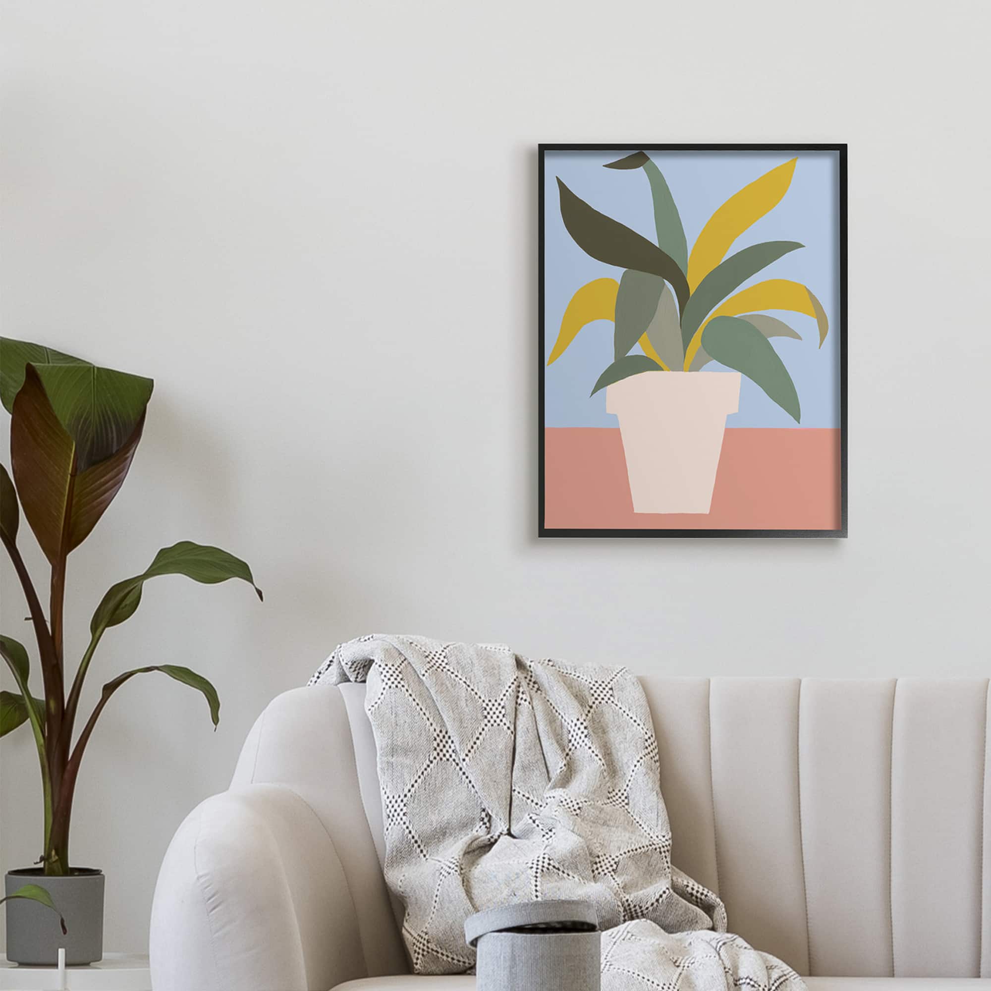 Stupell Industries Indoor Potted Plant Soft Green Blue Red in Frame Wall Art