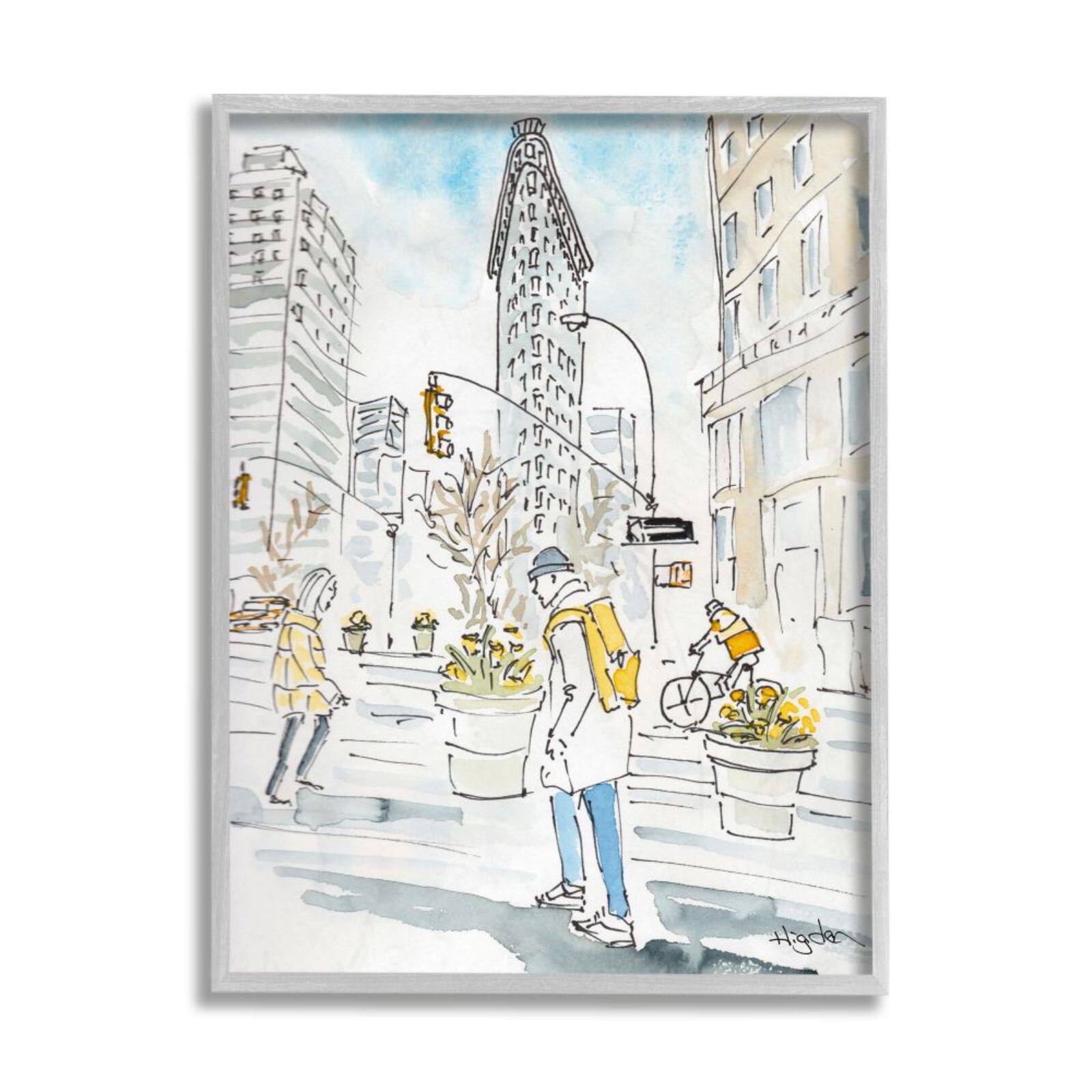 Stupell Industries Watercolor City People Wall Art with Gray Frame
