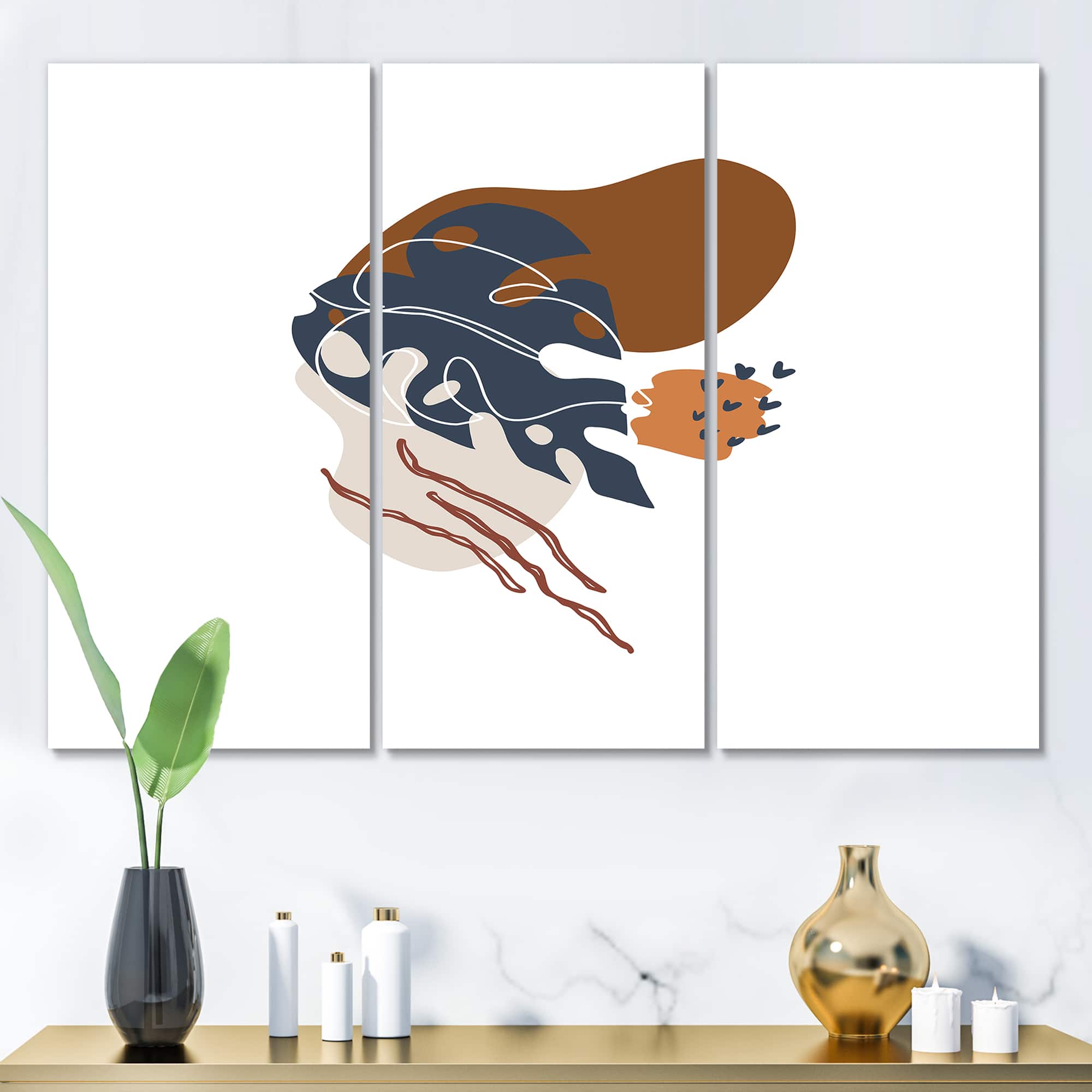 Designart - Elementary Shapes With Abstract Flowers Plants III - Modern Canvas Wall Art Print