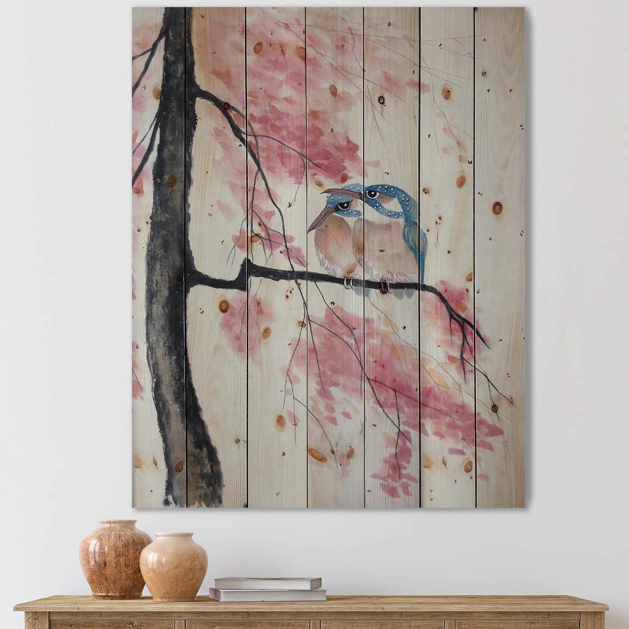 Designart - Two Kingfisher Birds Sit On A Flowering Branch