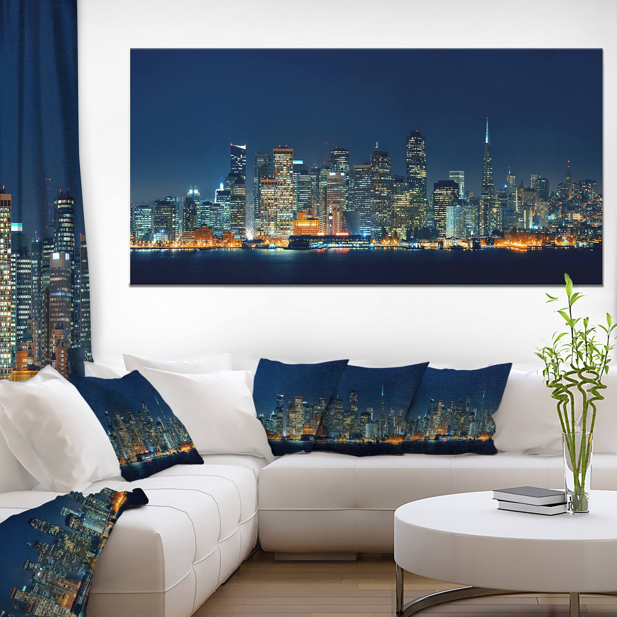 Designart - San Francisco Skyline at Night - Cityscape Canvas Print