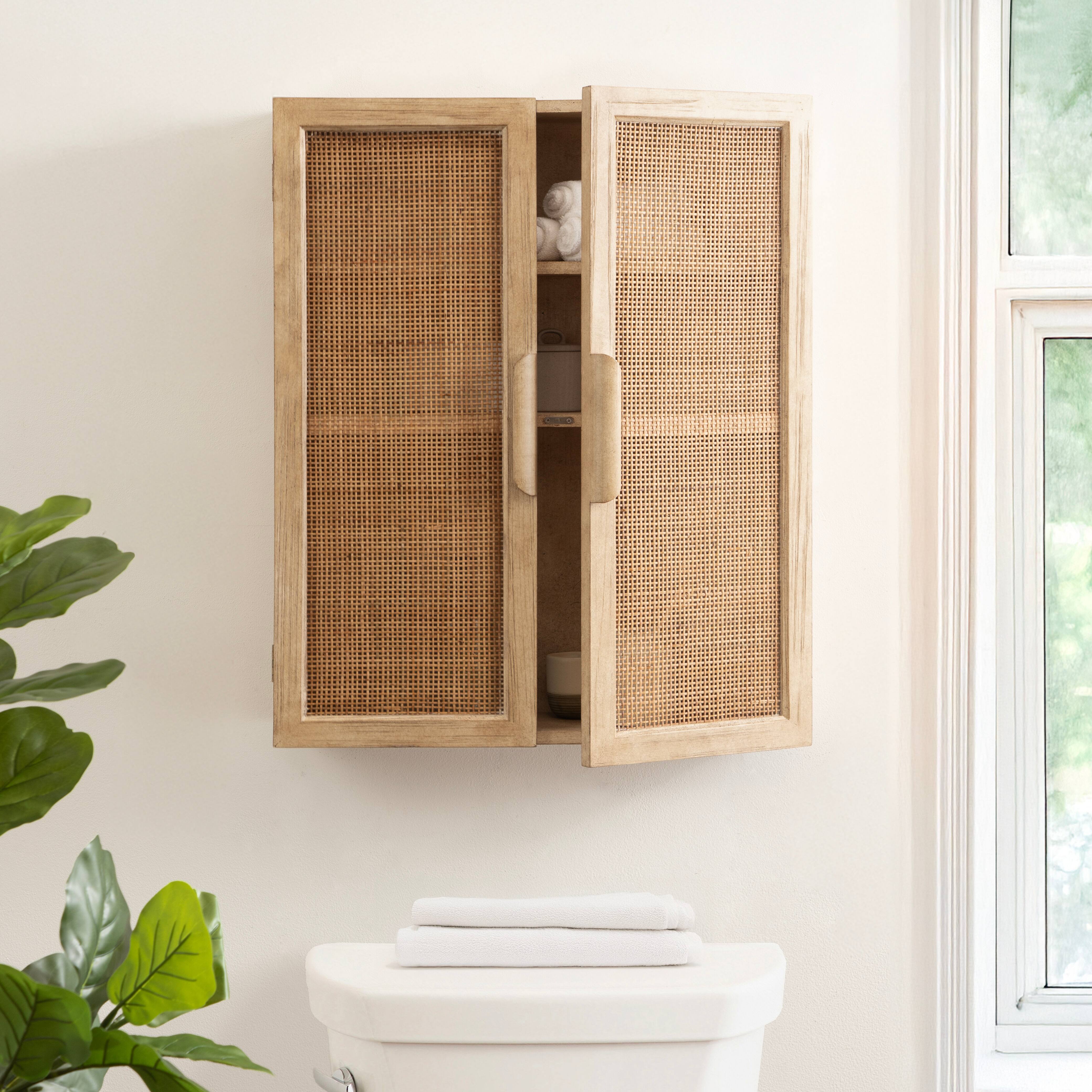 Kate and Laurel Ori Rattan & Wood 2-Door Wall Cabinet