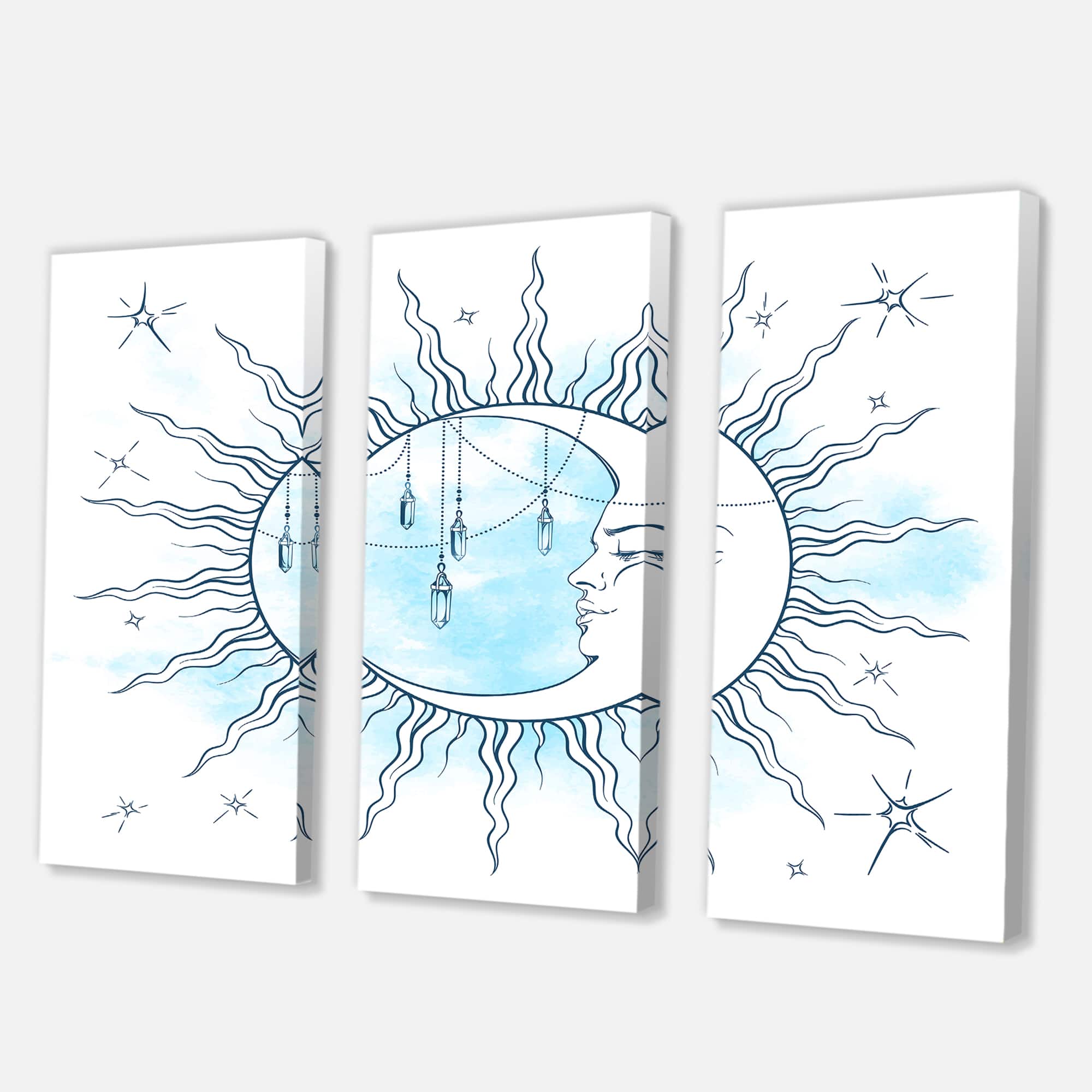 Designart - Blue Crescent Moon With Moonstone Pendants & Stars