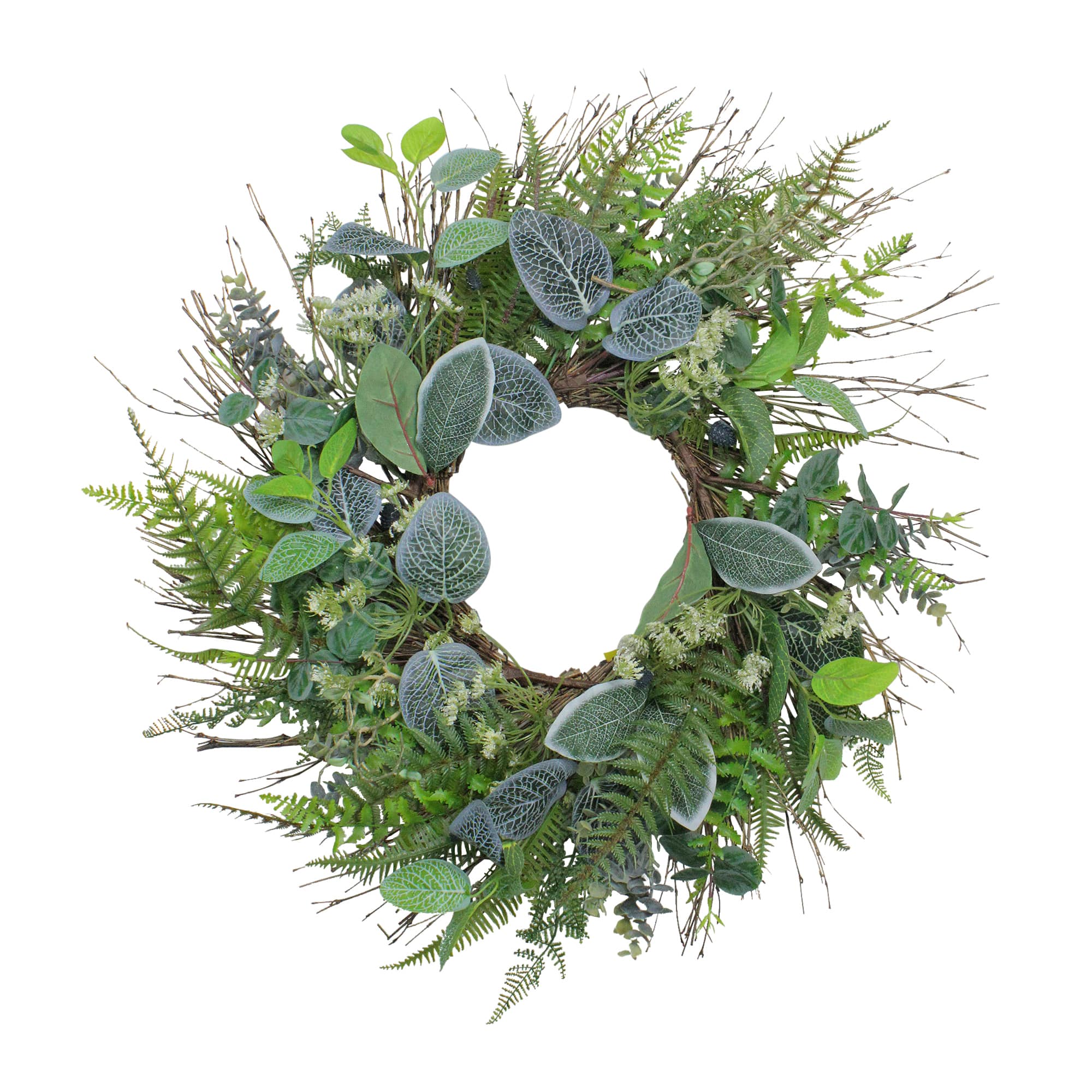 22" Green Eucalyptus, Ivy & Fern Wreath