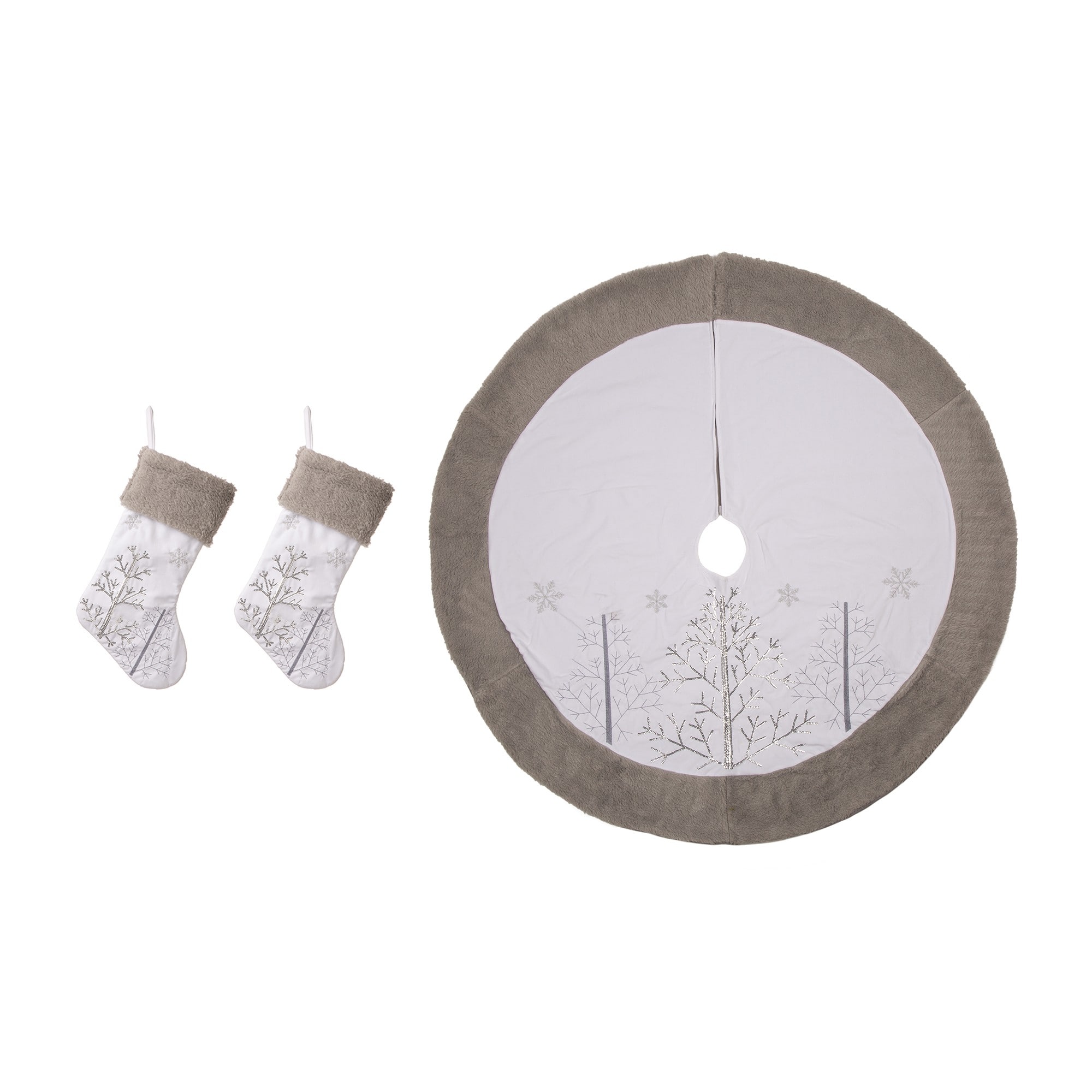Glitzhome® White Fleece Christmas Stocking & Tree Skirt Set