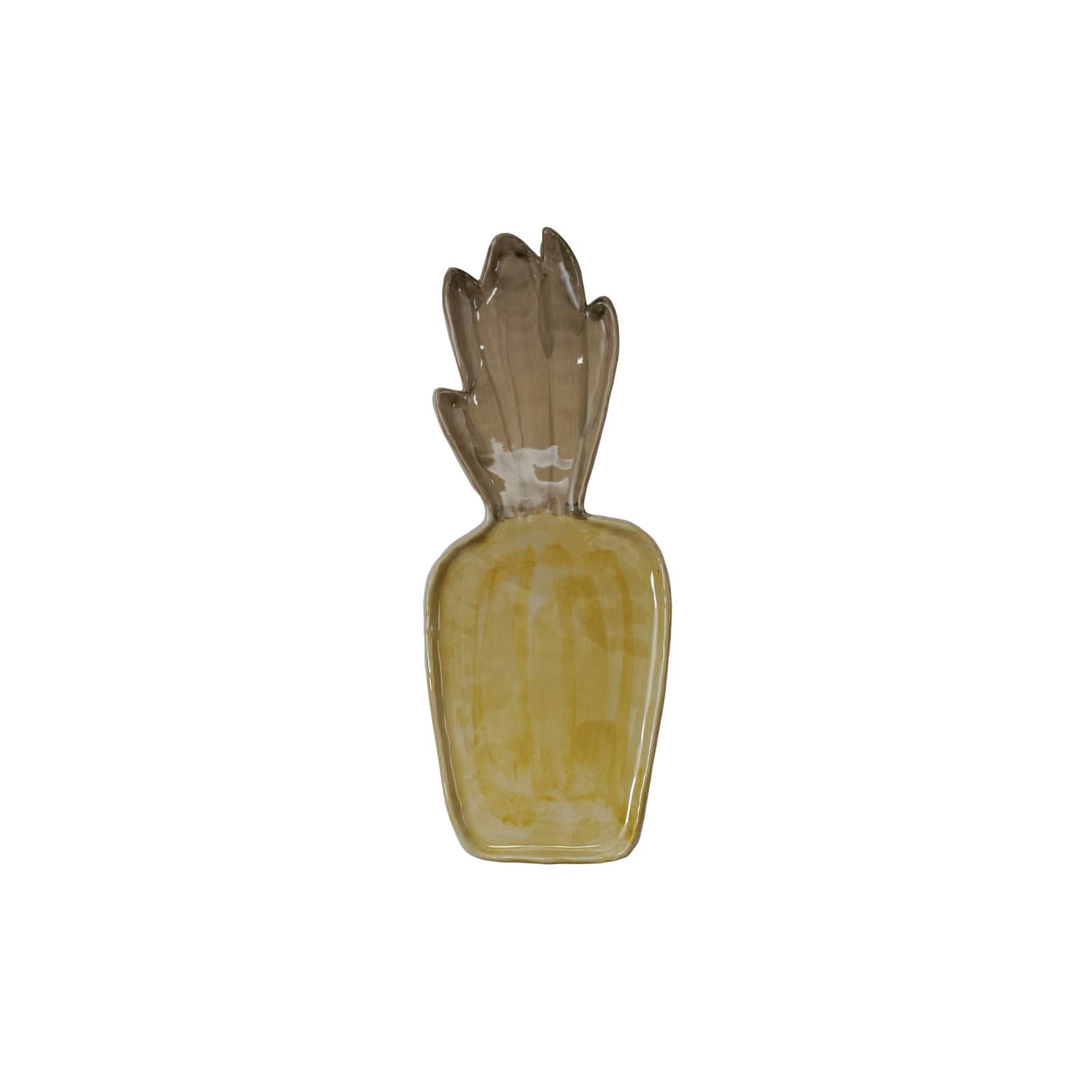 Hello Honey Hand-Painted Stoneware Pineapple Shaped Platter with Reactive Glaze, Brown and Green, Set of 6