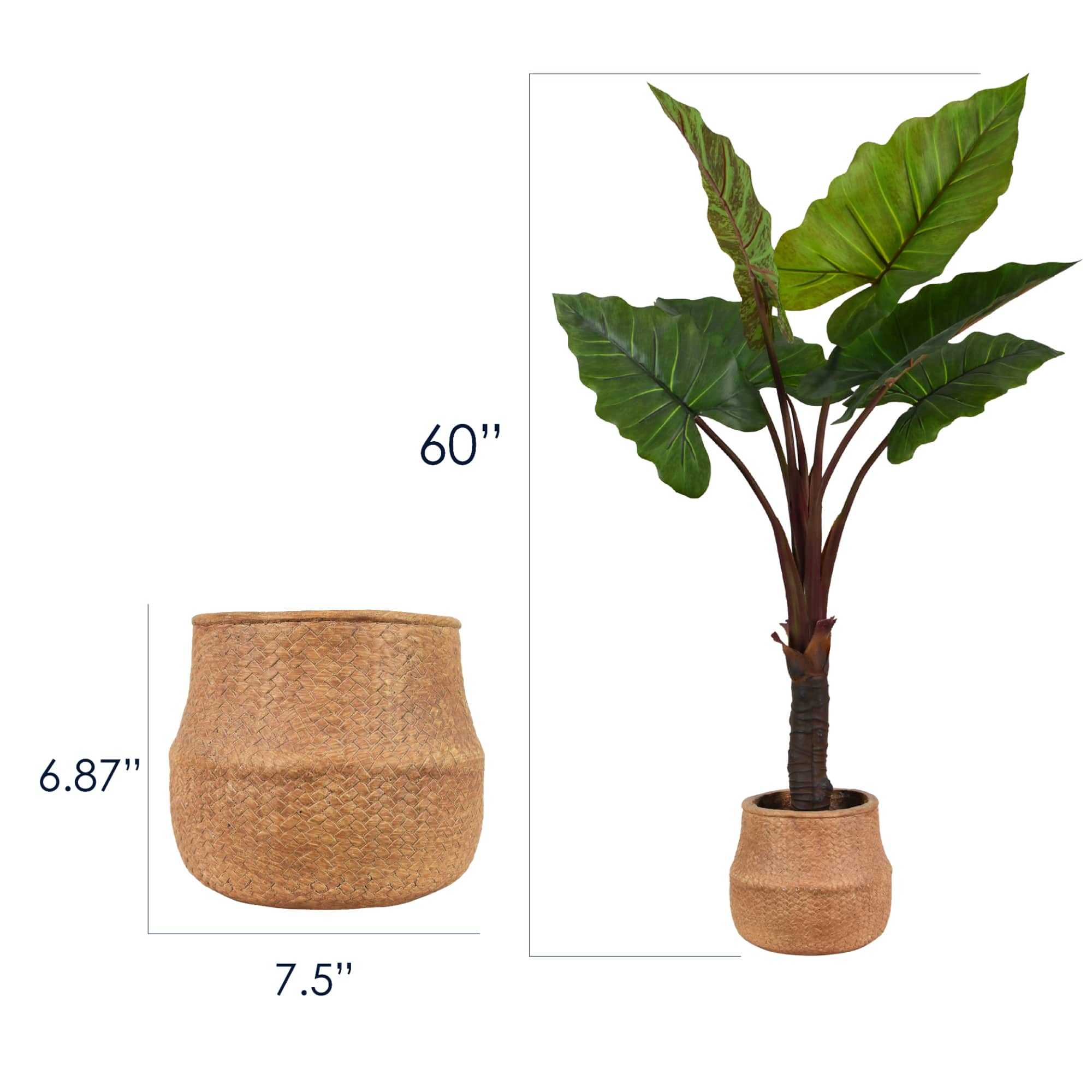 American Art Decor 5ft Artificial Rainbow Taro Tree in Cement Pot Faux Plant