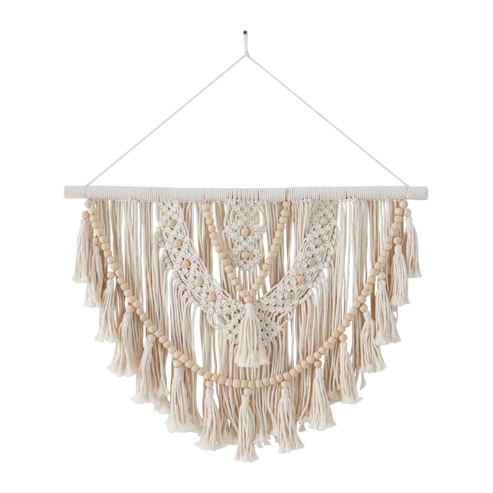 White Fabric Bohemian Wall Decor, 28" x 1" x 32"