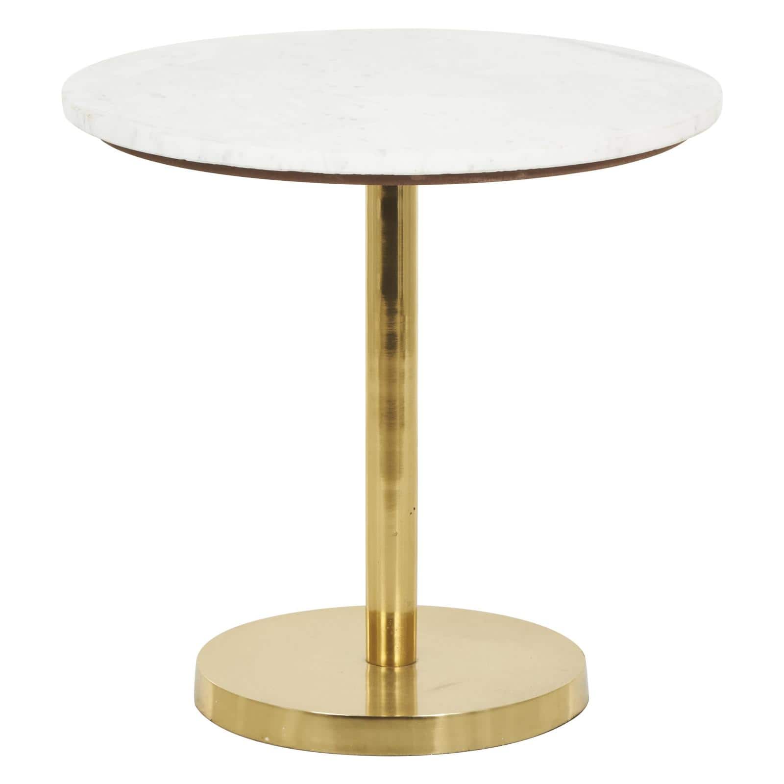 19.25" x 19.75" Gold Metal Geometric Pedestal Accent with White Marble Tabletop