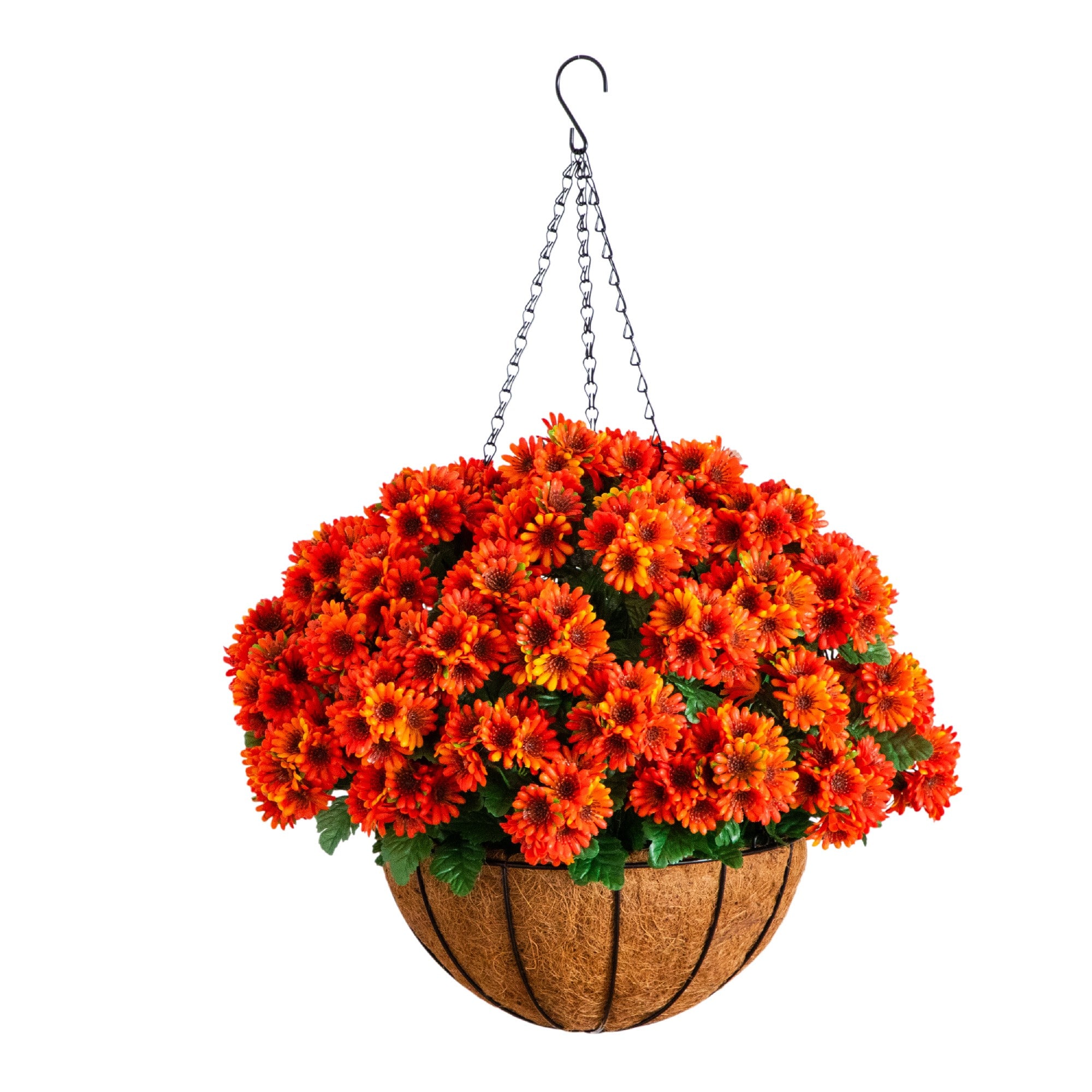 24in. UV Resistant Artificial Chrysanthemum Hanging Basket (Indoor/Outdoor) By Nearly Natural in Orange | 20" x 20" x 24" | Michaels®