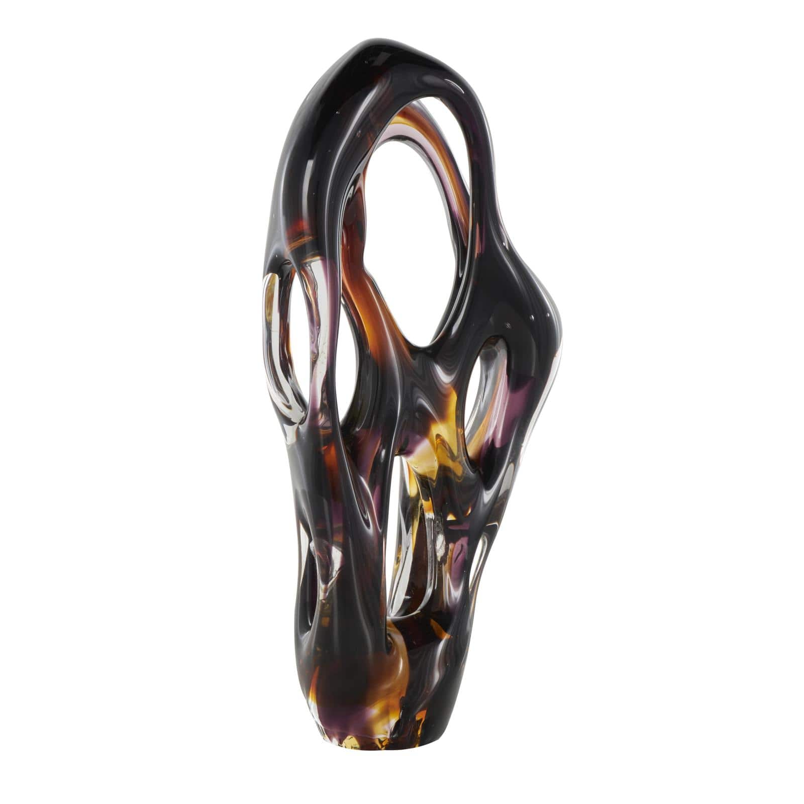 17" Black & Orange Glass Abstract Ombre Cutout Sculpture with Amber Accents