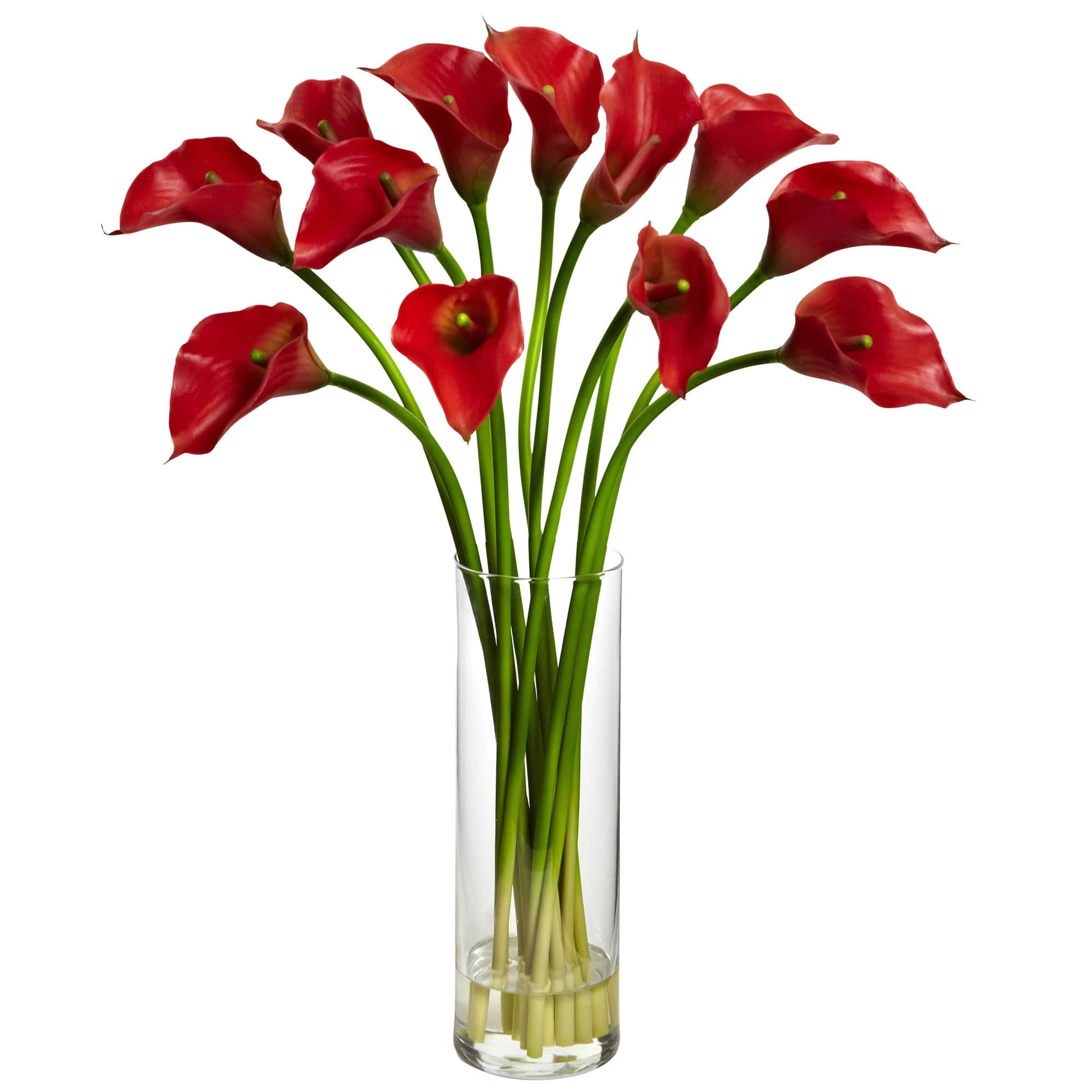 20" Mini Calla Lily Arrangement in Tall Vase, Red