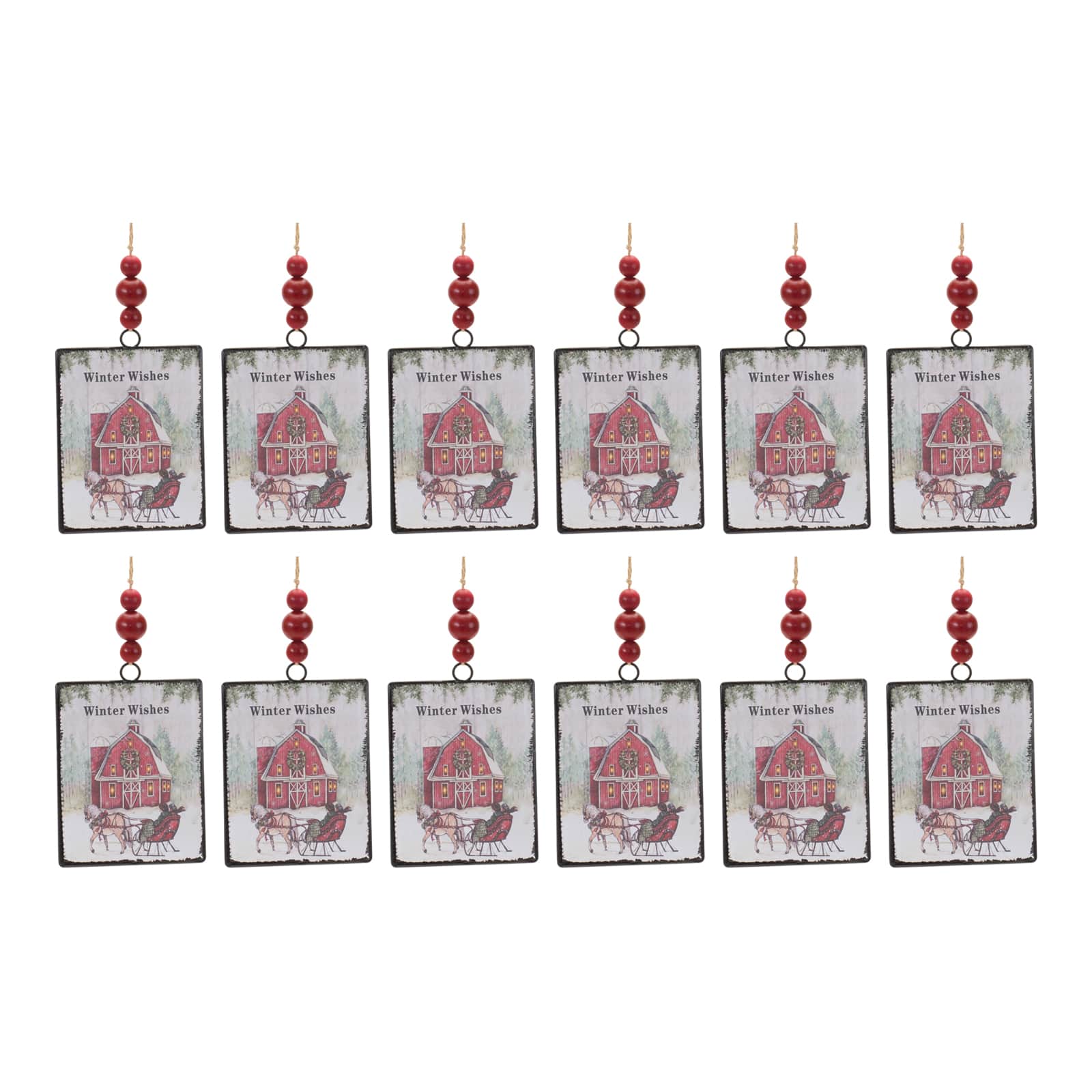 12ct. 6.25" Glass Winter Wishes Barn Ornament Set