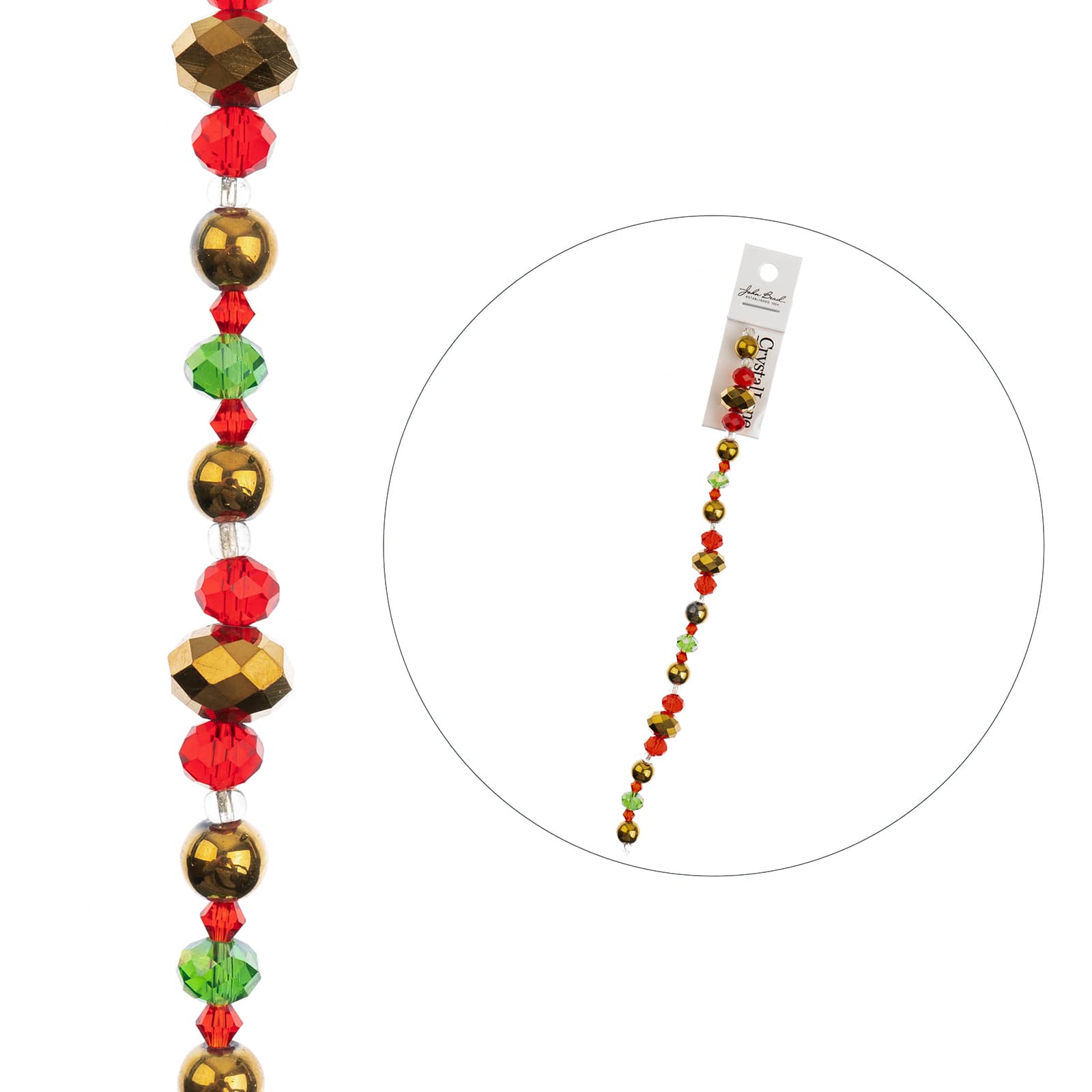 Crystal Lane DIY 7" Christmas Holiday Glass Large Gold Rondelle Bead Strand