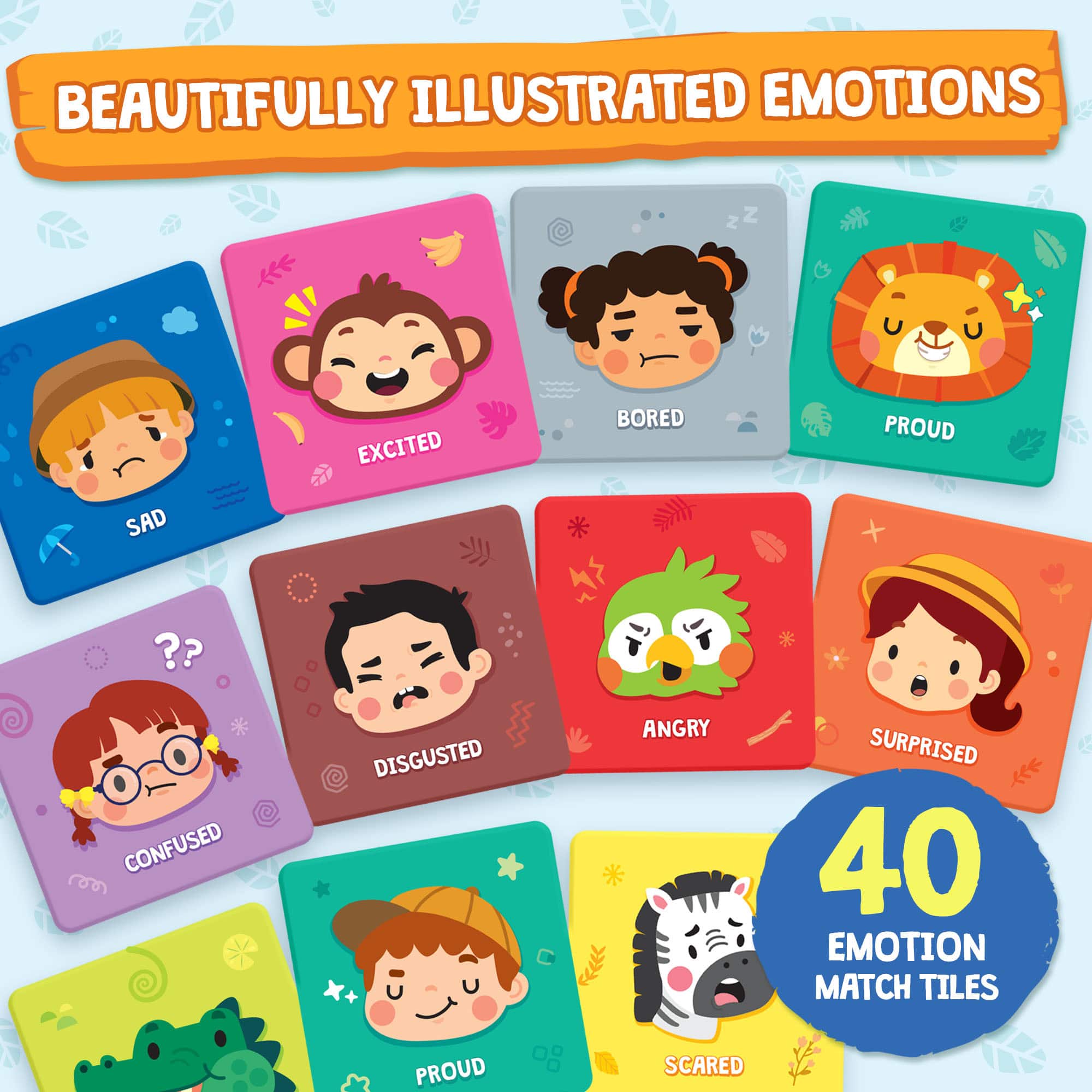 ThinkPsych® Find & Match Feelings Safari Animals & Emotions Matching Memory Game