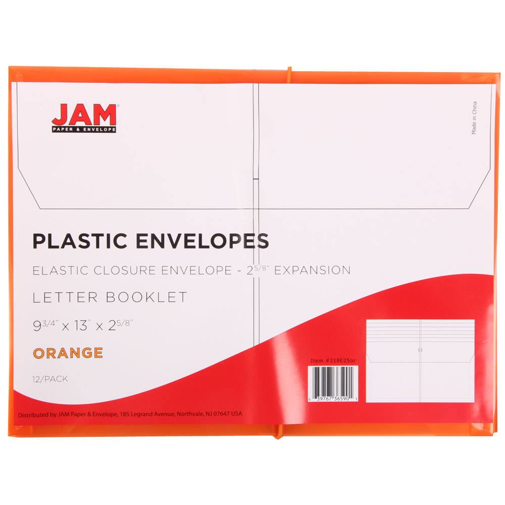 JAM Paper 9.75" x 13" Plastic Elastic Band Closure Expansion Envelopes