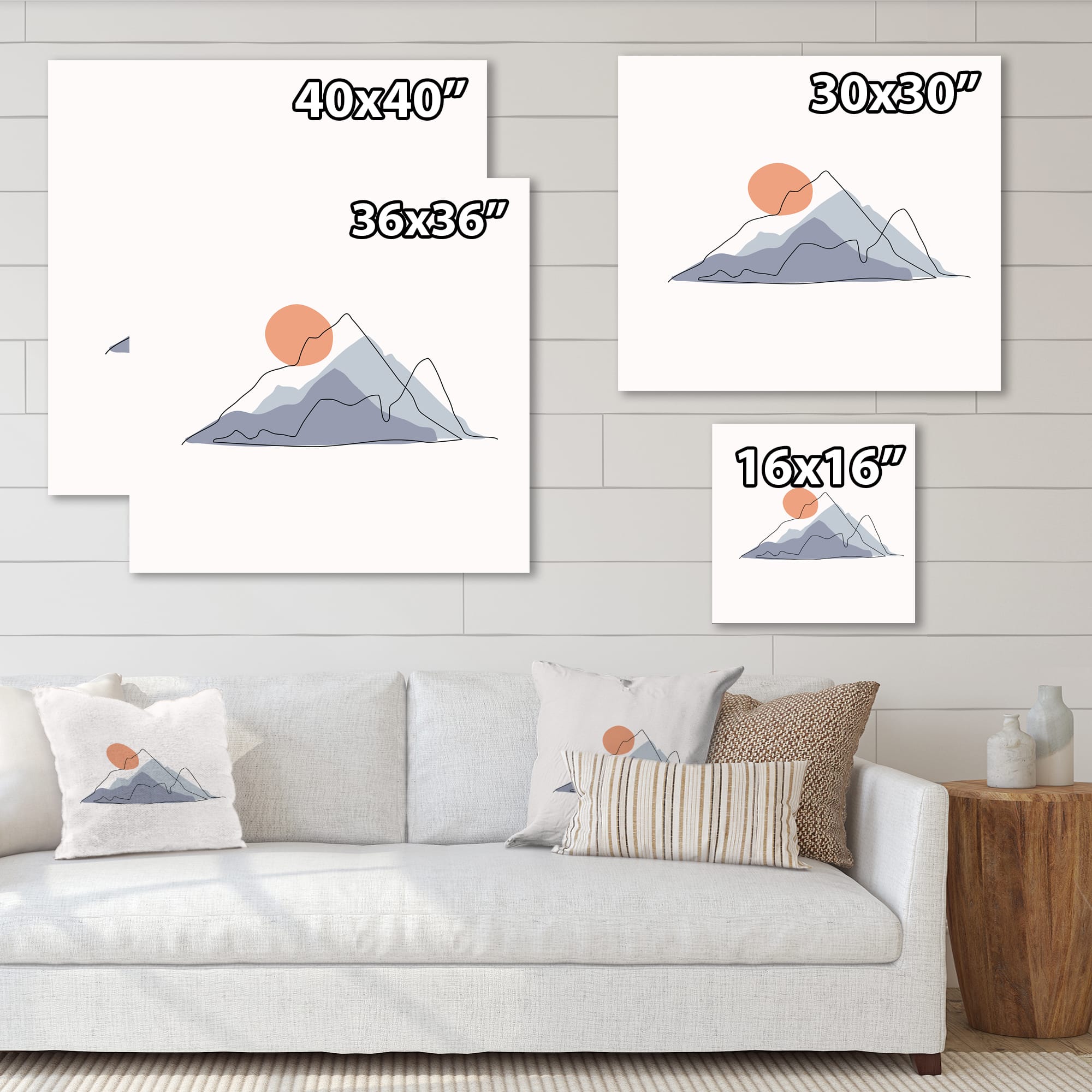 Designart - Abstract Mountainscape With Red Moon - Modern Canvas Wall Art Print