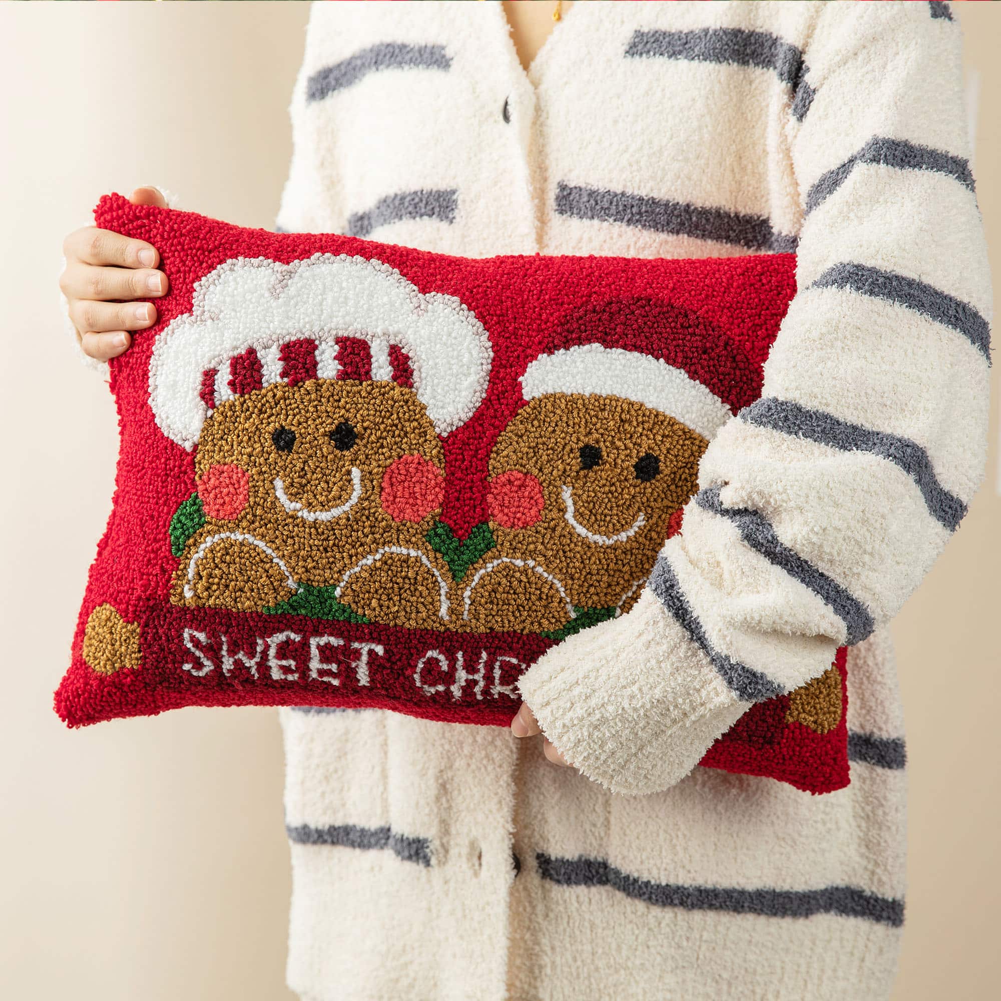 Glitzhome® 18" Hooked Gingerbread Boy & Girl Pillow