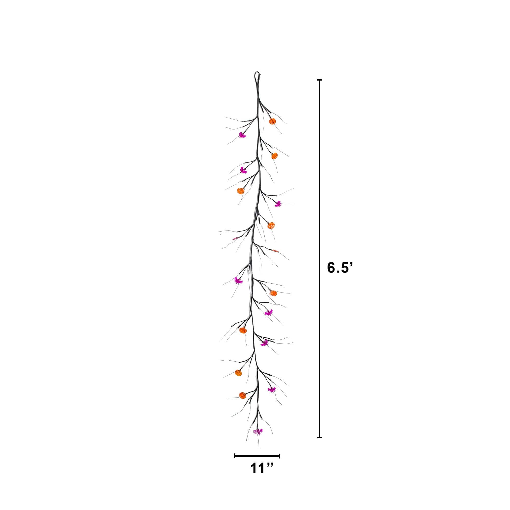 6.5ft. Artificial Halloween Twig Garland with 57 Orange and Purple LED Lights