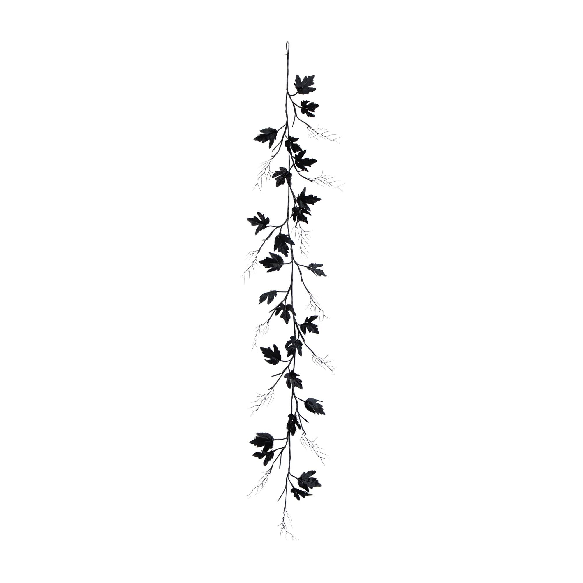 6.5ft. Pre-Lit Artificial Halloween Black Maple Garland with 48 Orange & Purple LED Lights