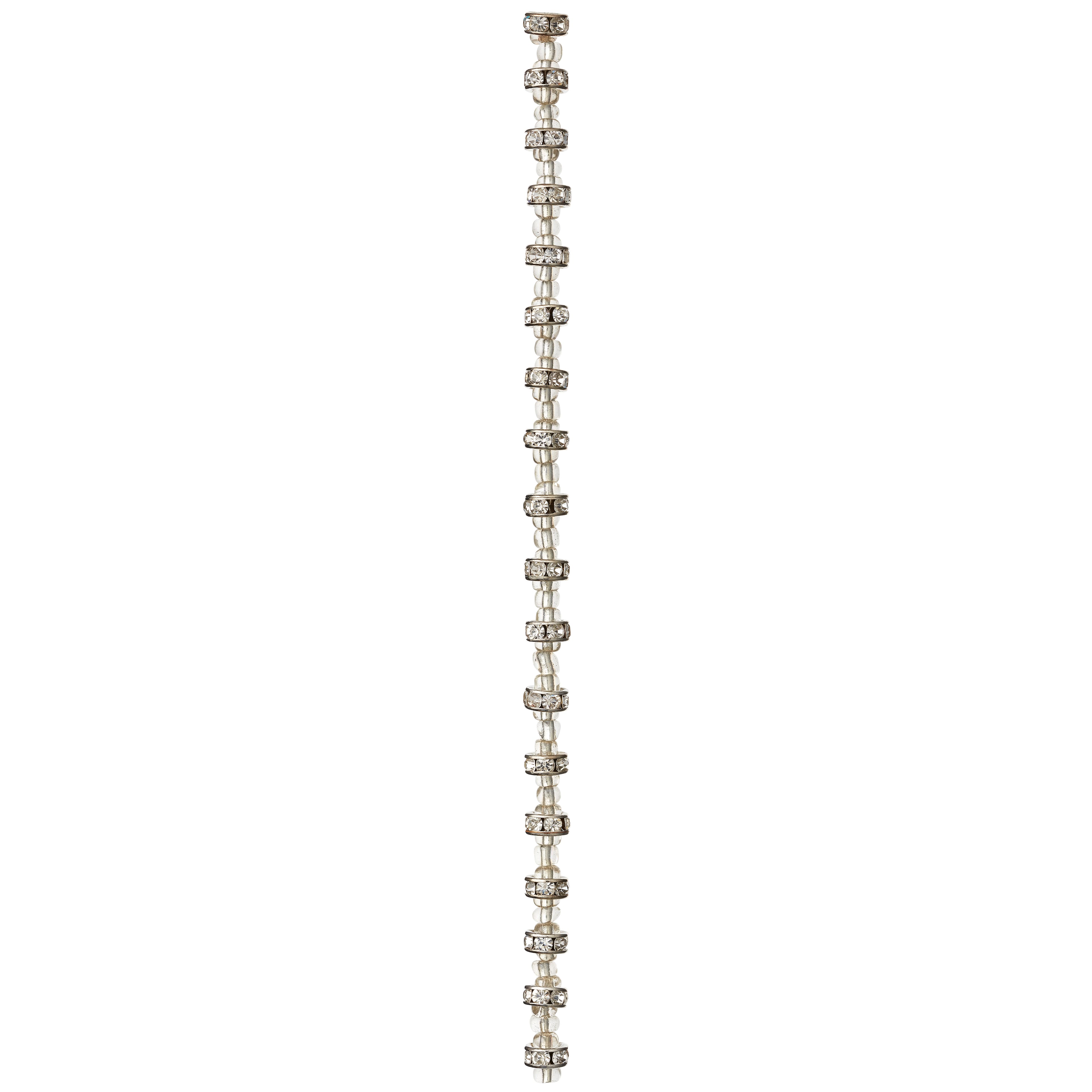 12 Pack: Silver Rhinestone Studded Rondel Beads, 7mm by Bead Landing™