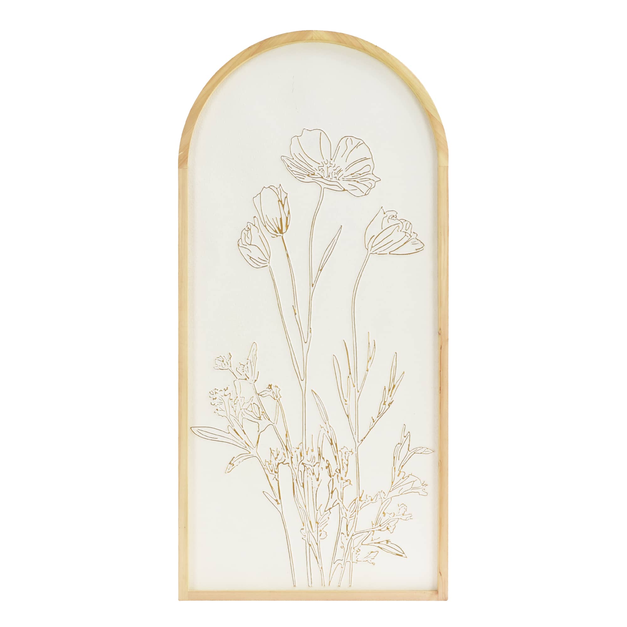American Art Decor 21" x 43" White & Gold 3D Arched Floral Boho Metal Wall Art Décor