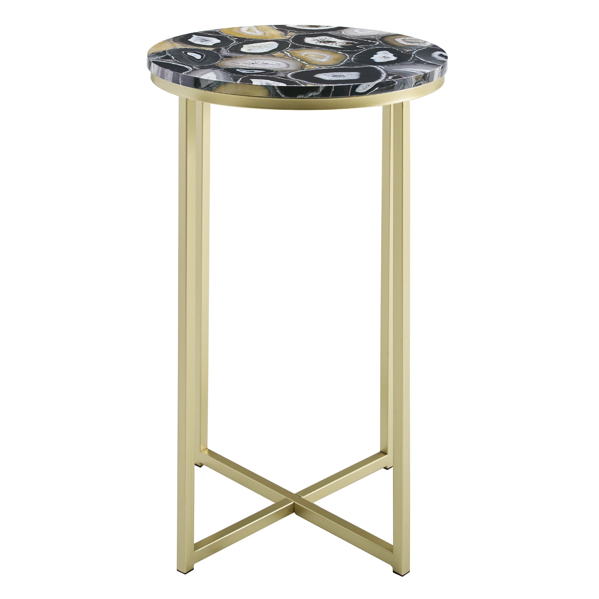 Walker Edison 16" Faux Stone Round Glam Side Table