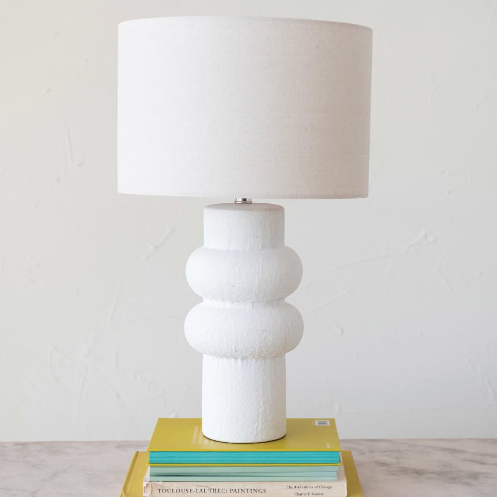 Hello Honey® 24.5" White Volcano Finish Stoneware Table Lamp with Linen Shade