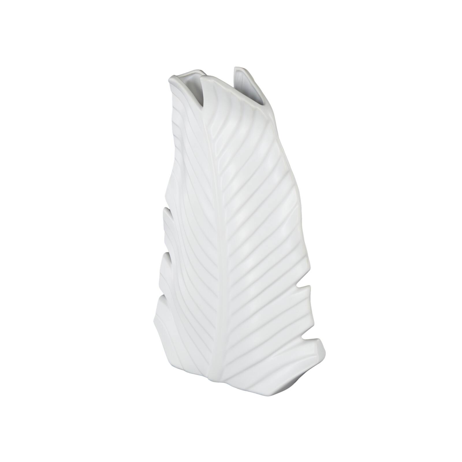 15" White Ceramic Palm Leaf Vase
